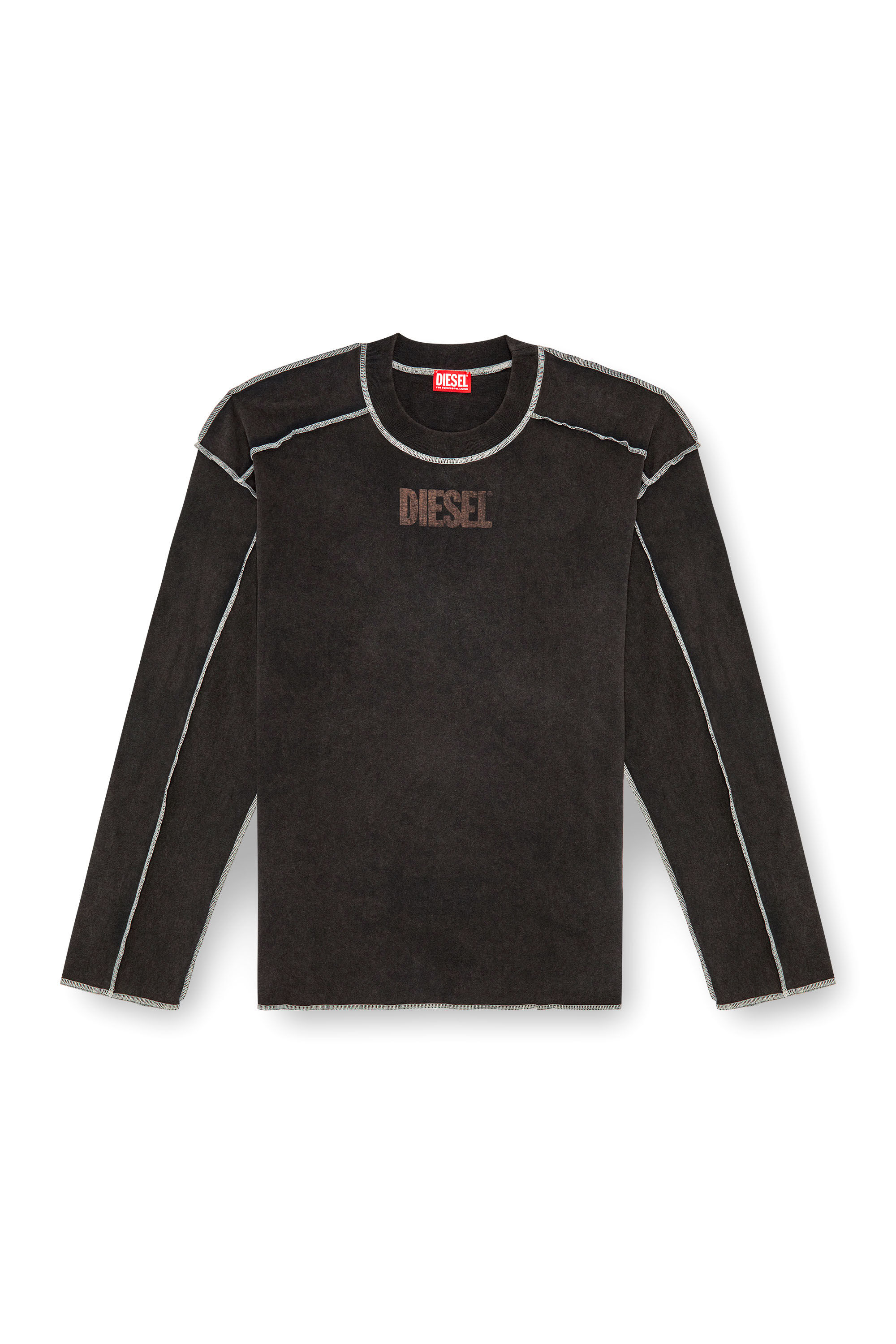 Diesel - T-CRAOR-LS, Male's Long-sleeve T-shirt with inside-out effect in Dark Grey - 2