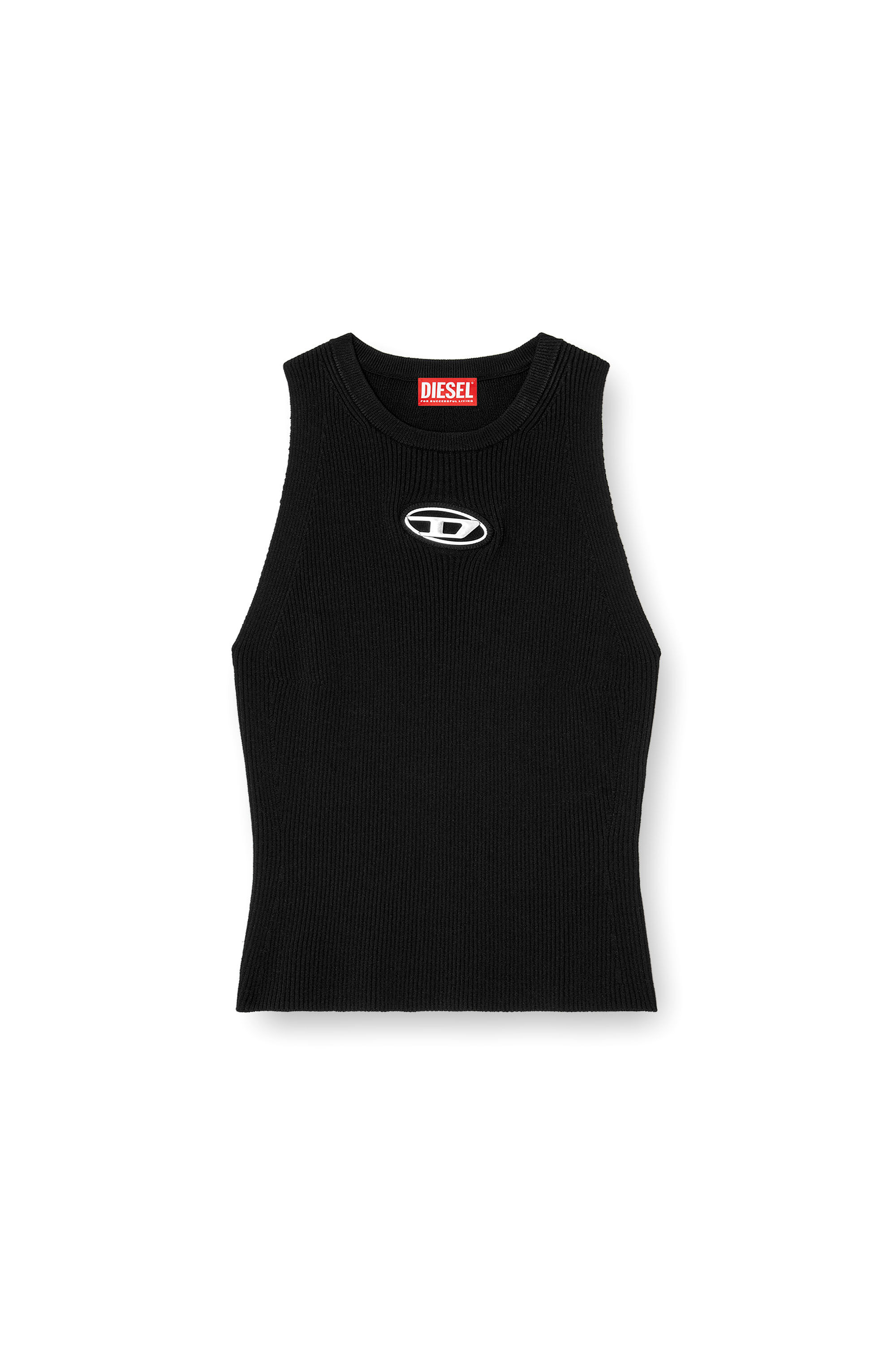 Diesel - M-CADDIX-TOP, Top en maille côtelée avec petite plaque à logo Femme in Noir - 2