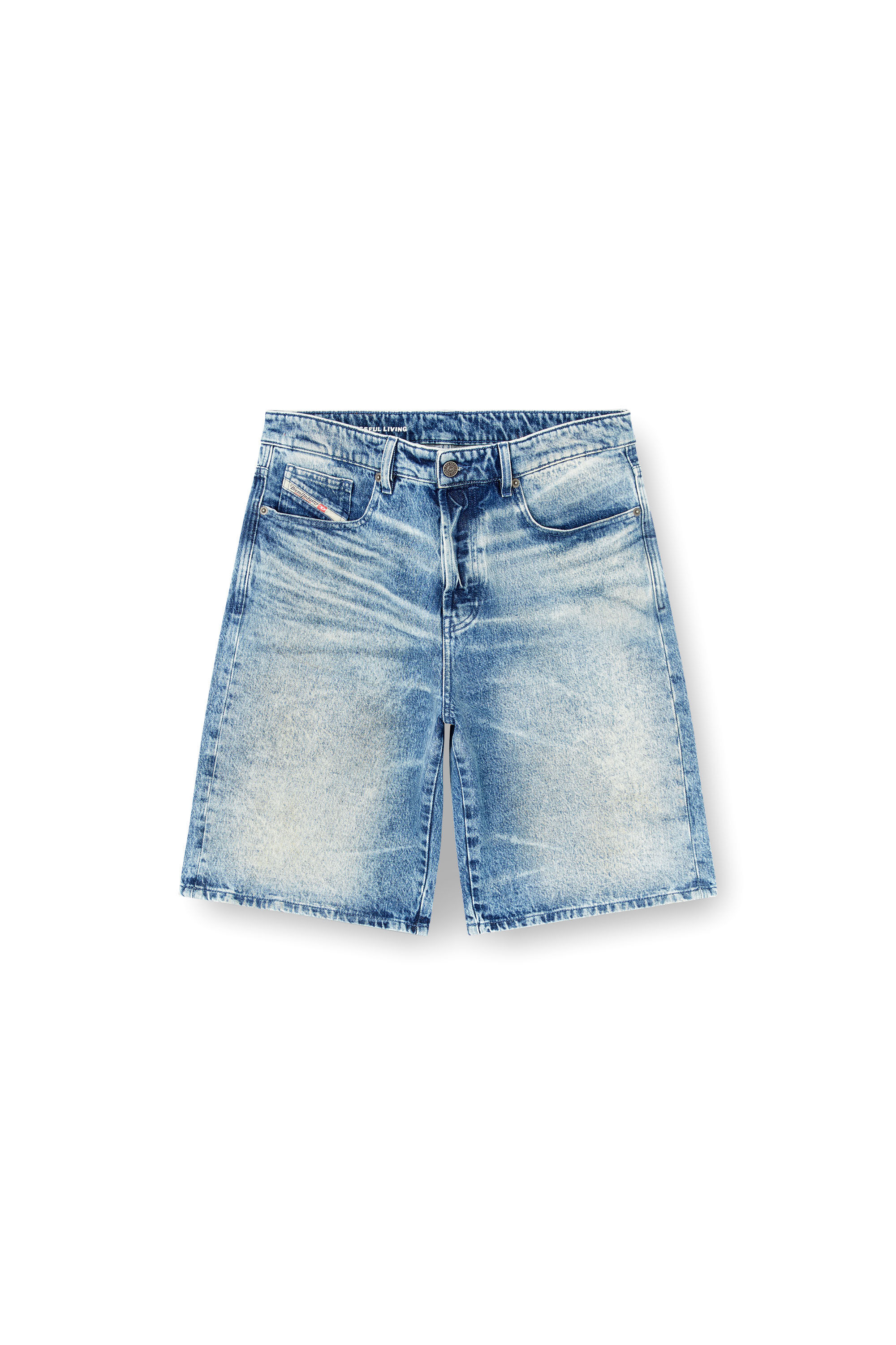 Diesel - D-RIXFORD-S, Male's Denim shorts with lyrics print in Medium Blue - 2