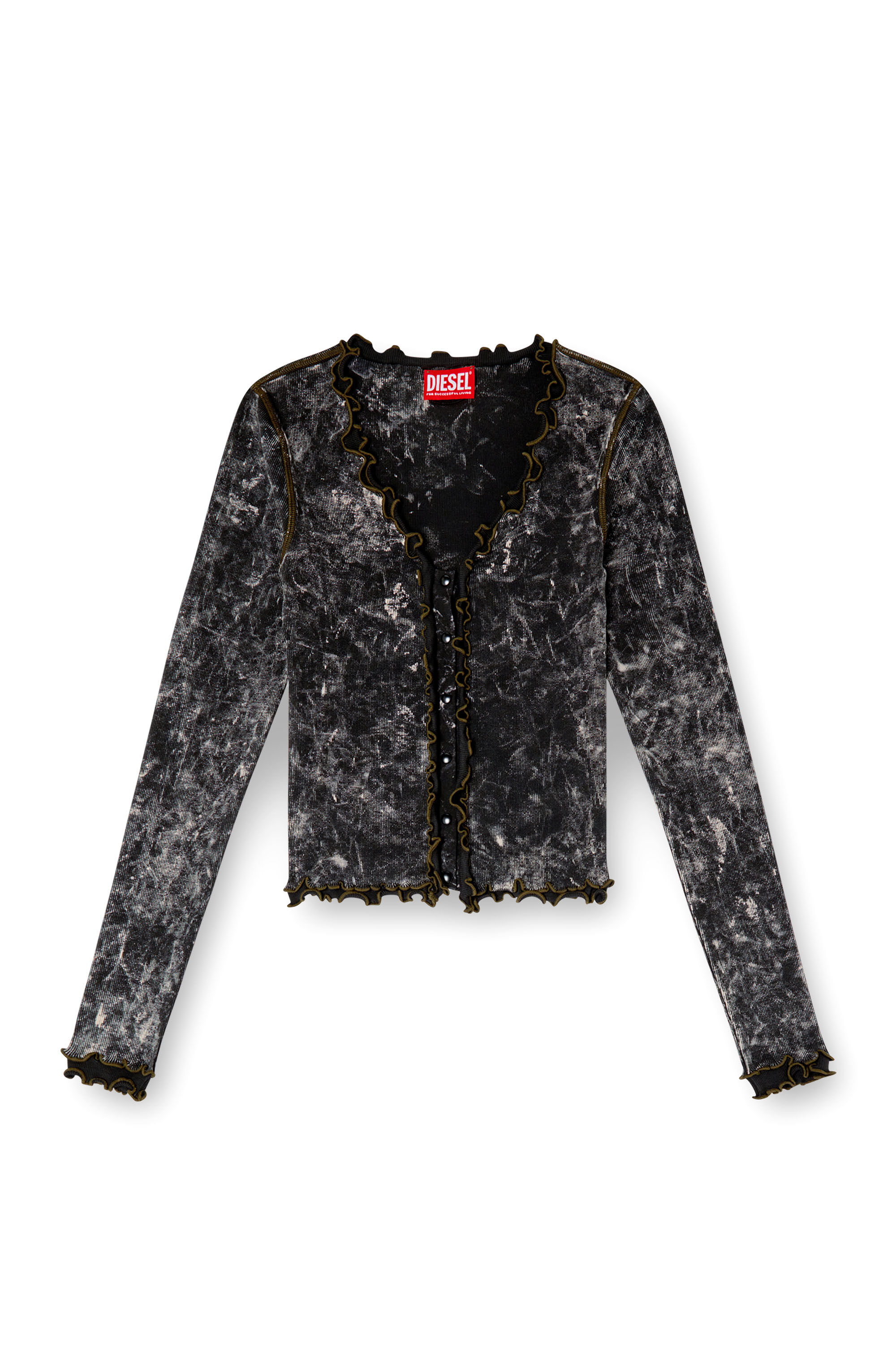 Diesel - T-FLUX, Female's Marbled buttoned top with ruffles in Black - 2
