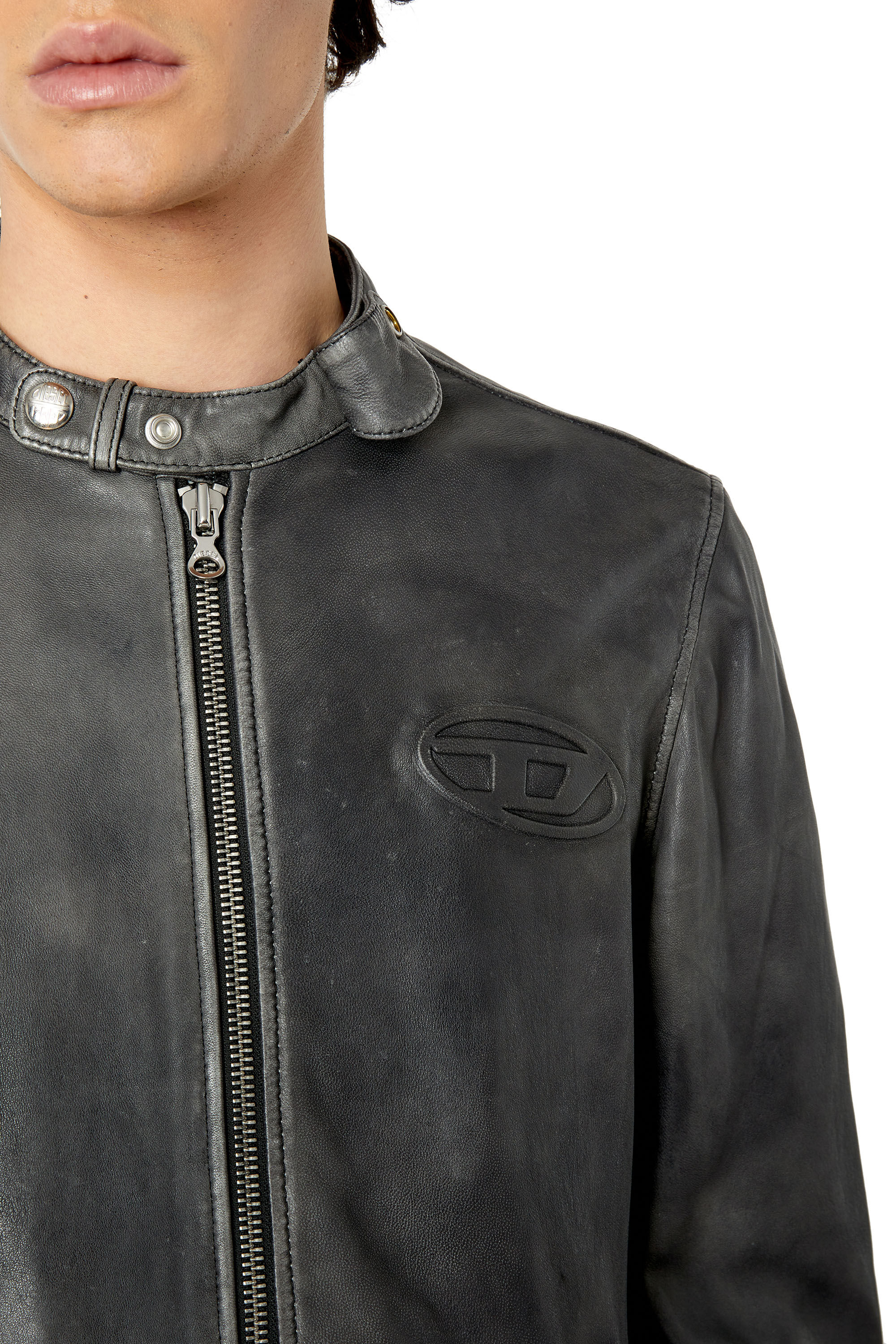L METAL TREAT Man Biker jacket in treated leather Diesel