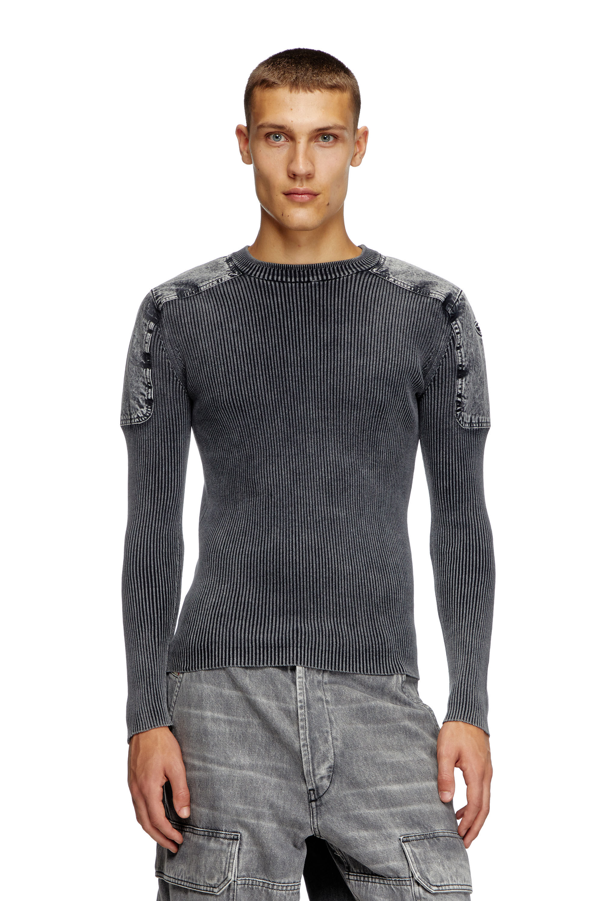 Diesel - K-MARTIN, Male's Jumper with contrast shoulder panels in Dark Grey - 3
