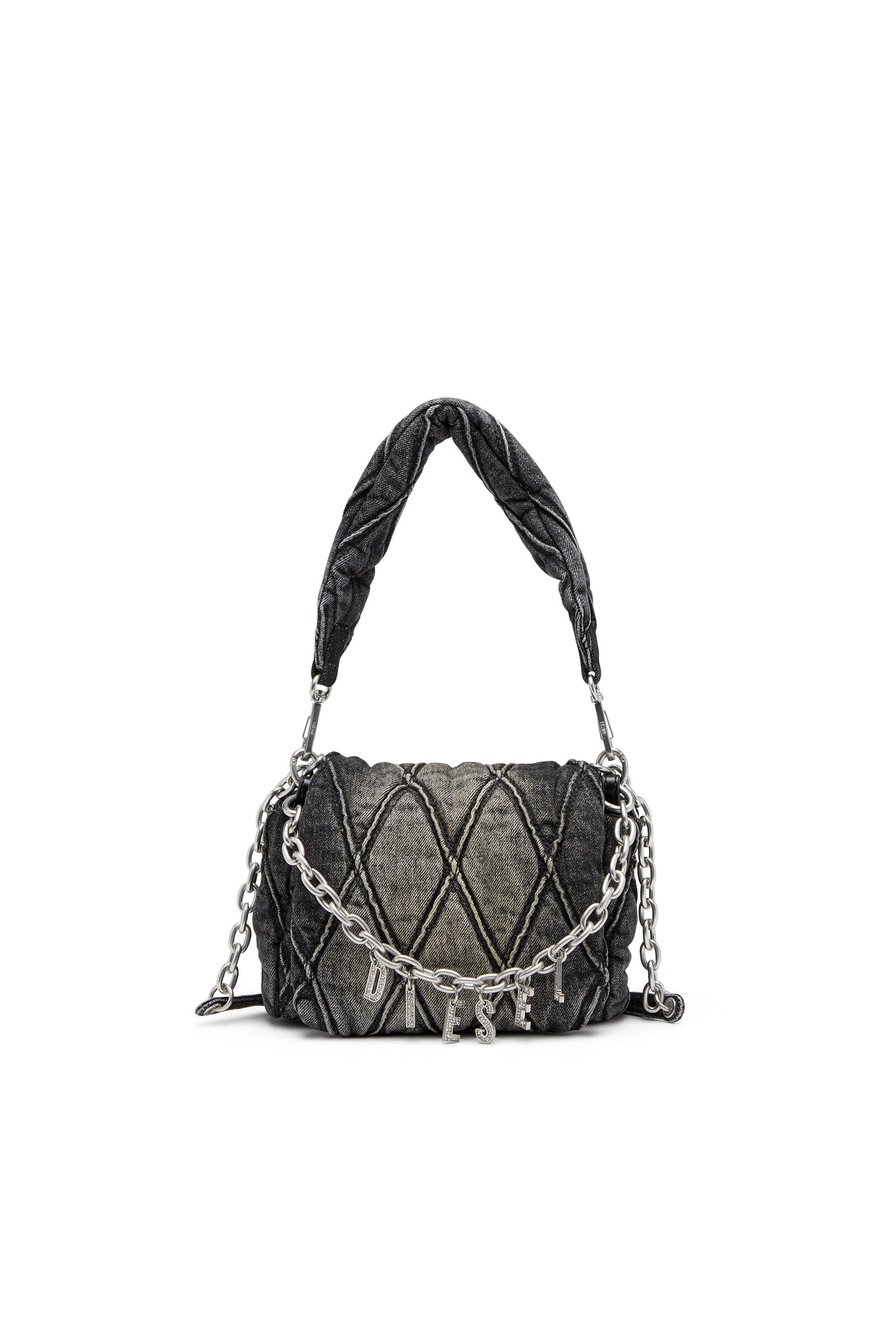 Diesel - CHARM-D SHOULDER S, Female's Charm-D S-Small shoulder bag in quilted denim in Black - 1