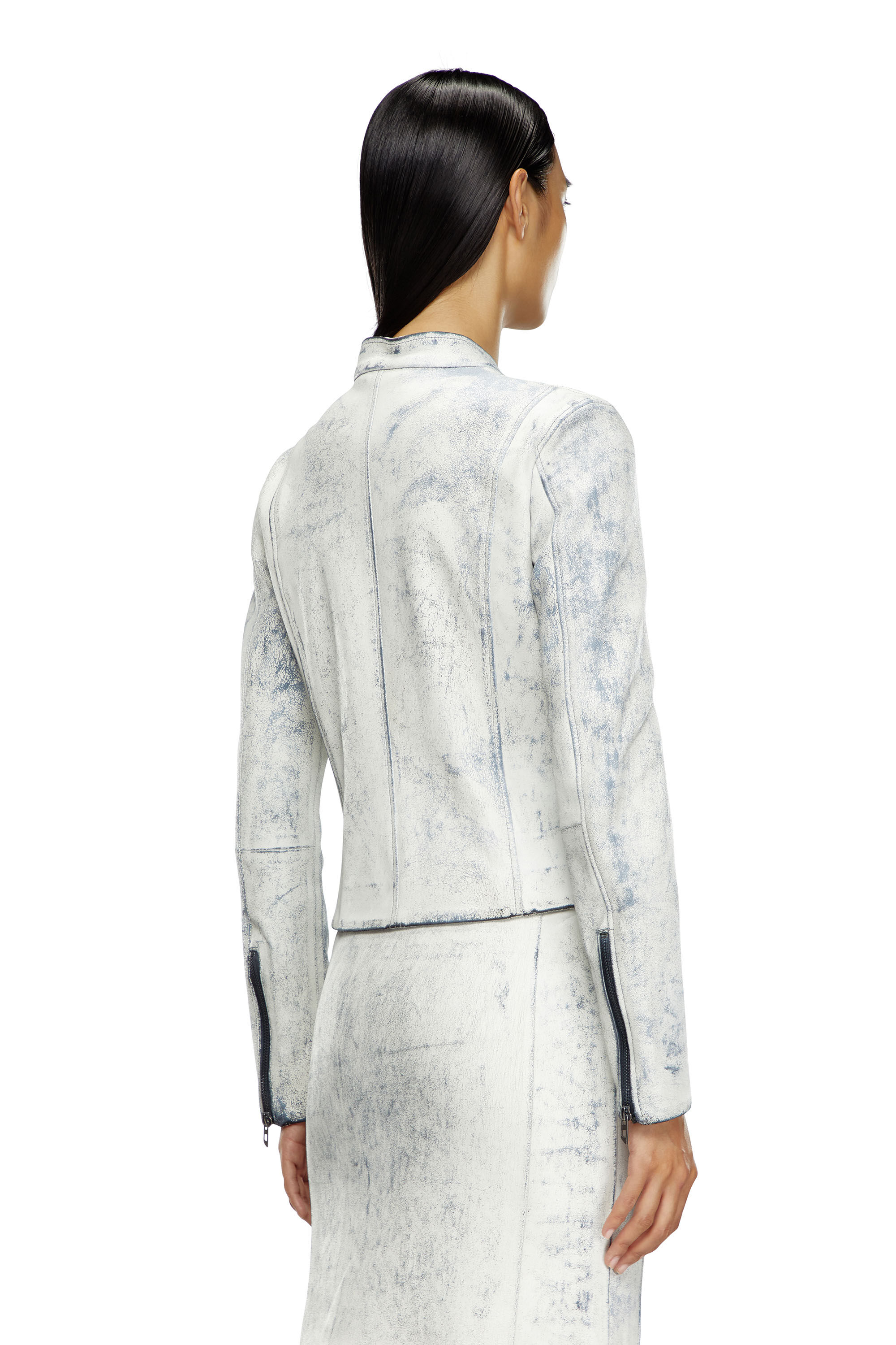 Diesel - L-YRIC, Female's Leather jacket with plaster effect in White - 5