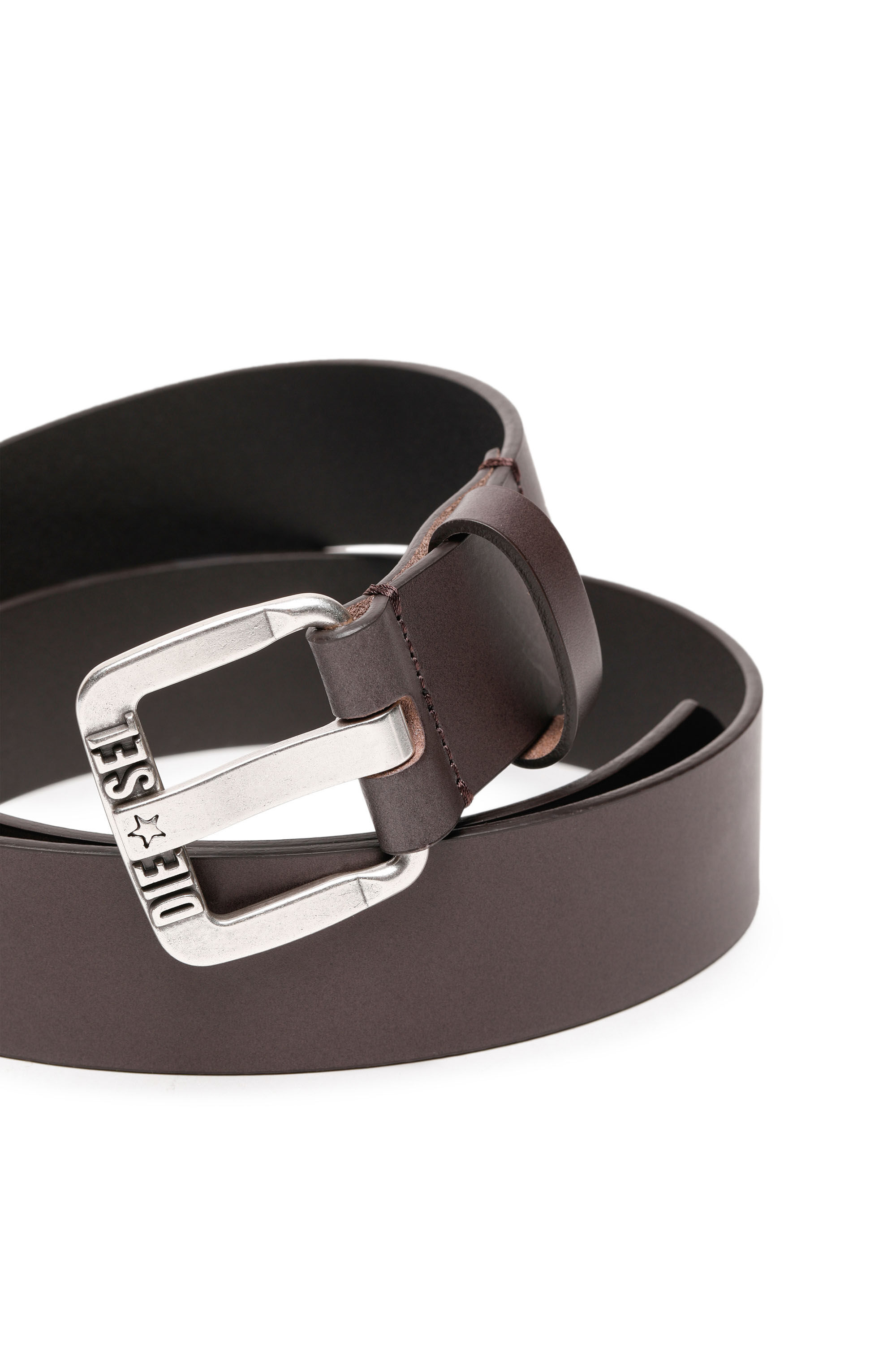 Diesel - B-STAR II, Male's Leather belt with metal star logo buckle in Dark Brown - 2