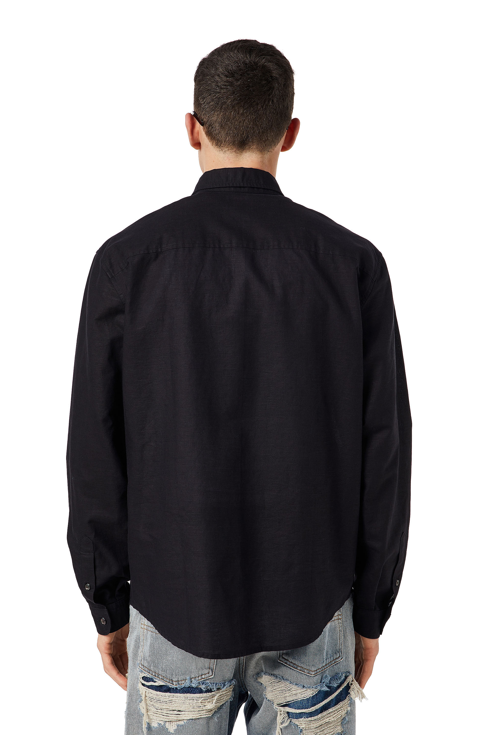 S UMBE Homme Chemise a manches longues en coton et chanvre Diesel