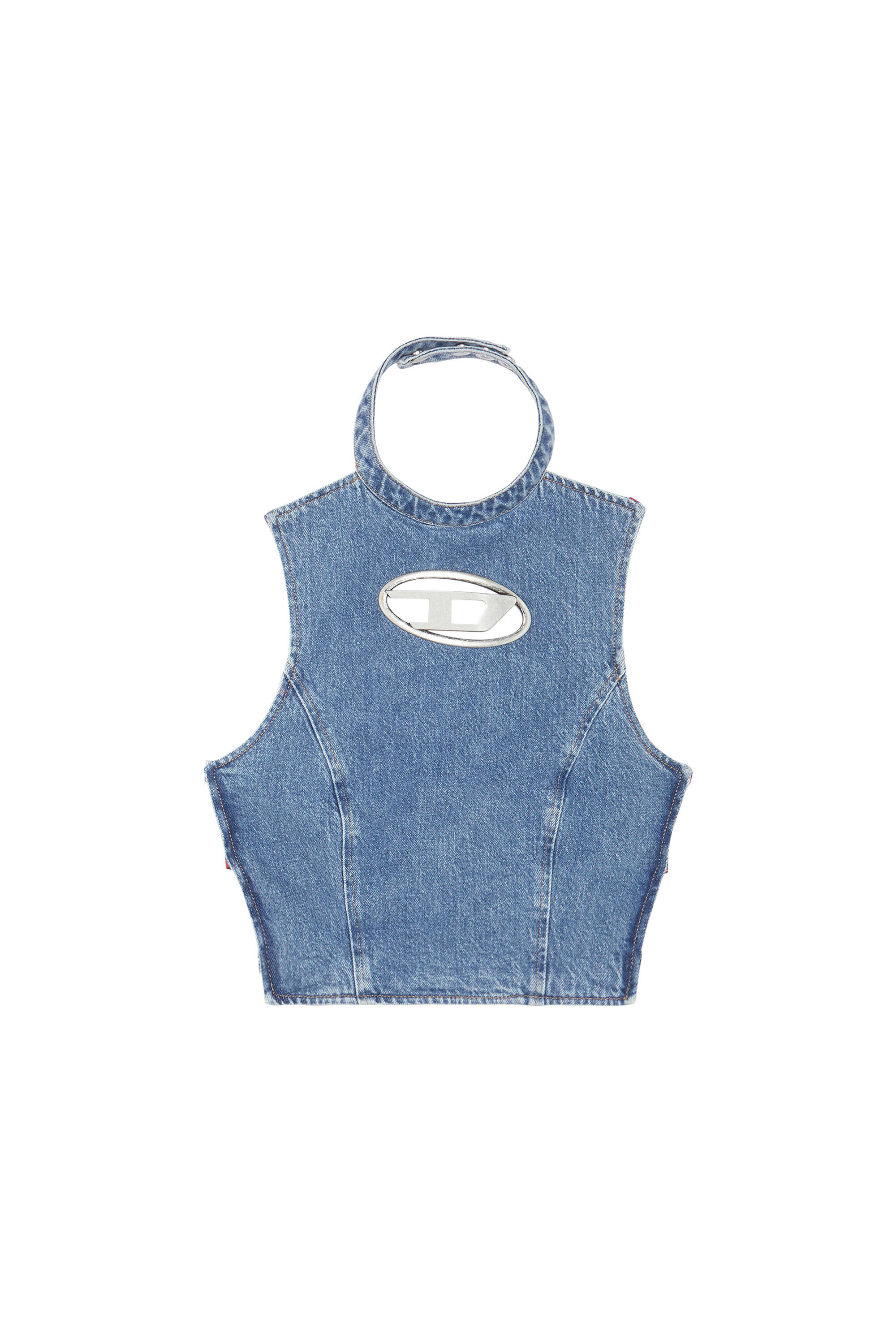 Diesel - DE-THEA-FRINGES, Top à dos nu avec logo D en métal cut-out Femme in Bleu - 2