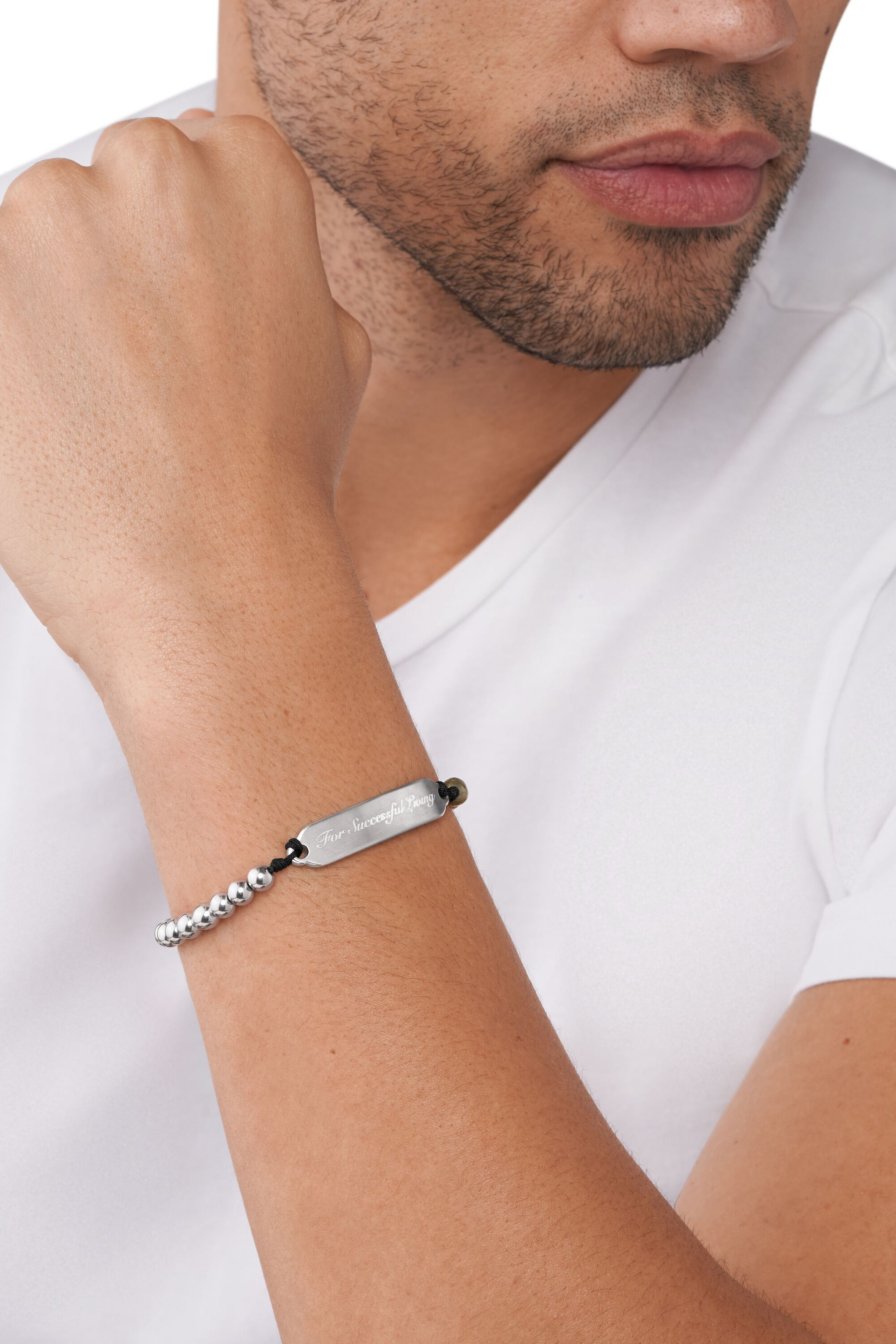 Diesel - DX1403, Bracelet avec perles de pyrite or et argent Mixte in Gris argenté - 3