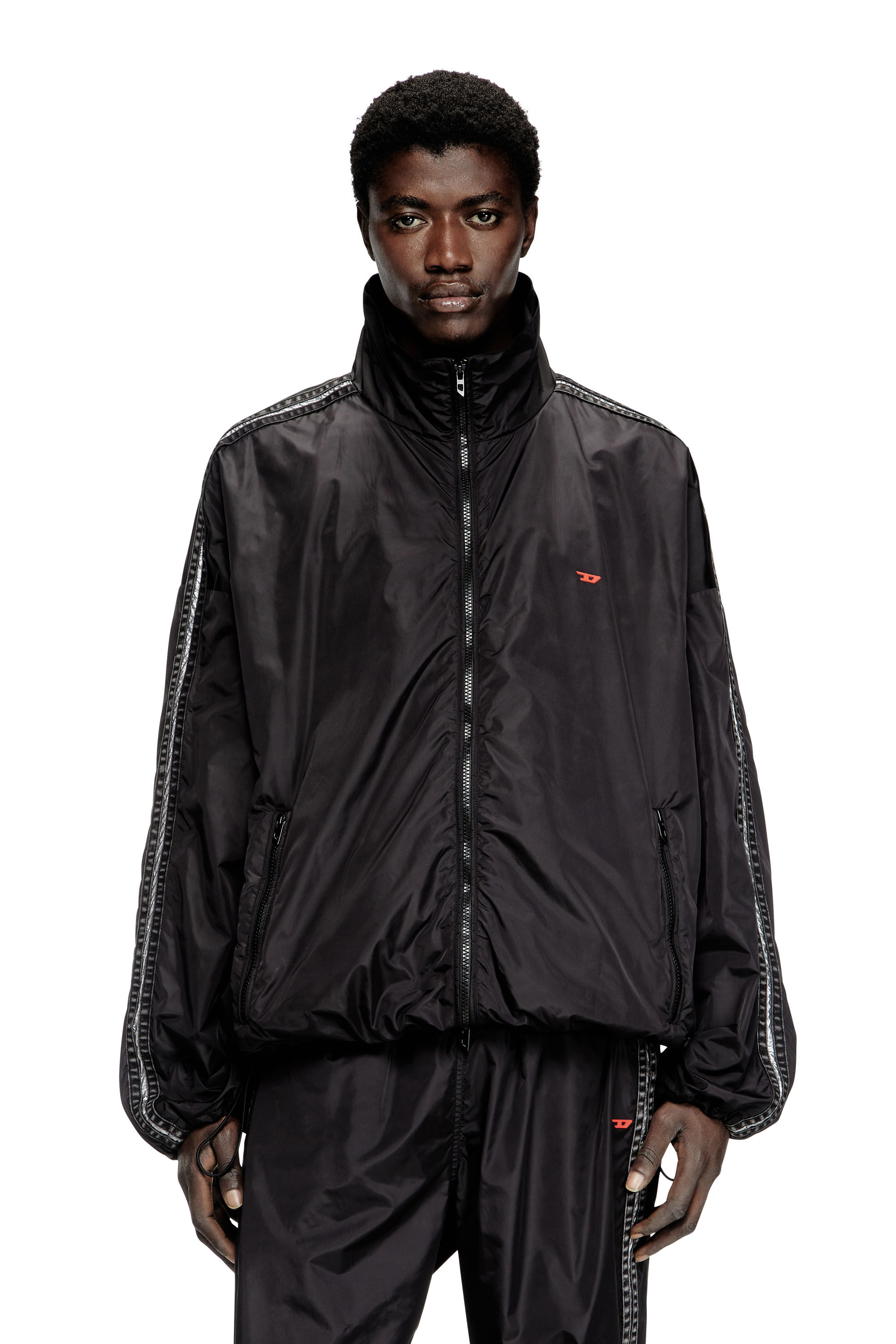 Diesel - J-CARON, Male's Nylon track jacket with denim bands in Black - 3