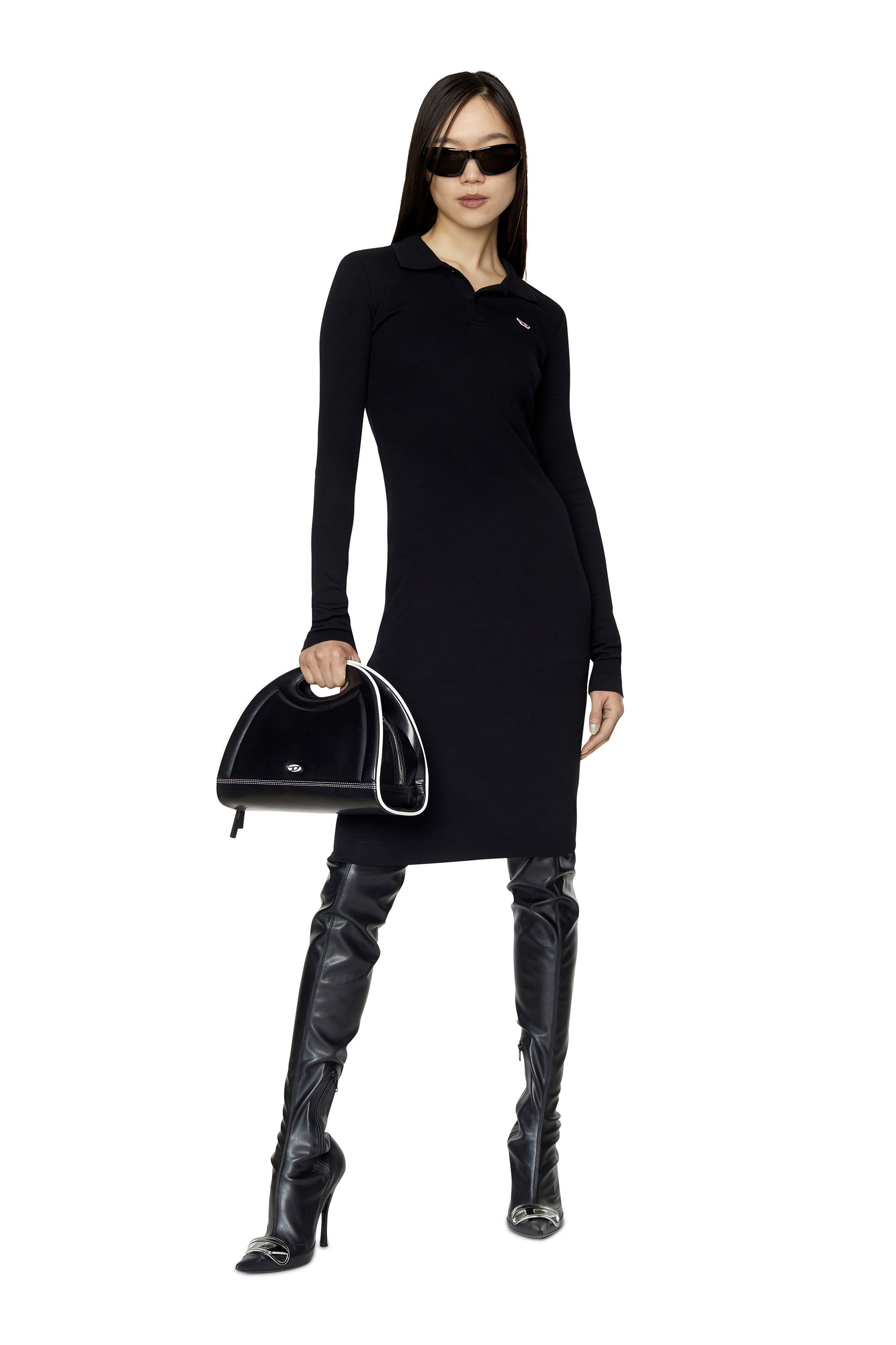 Diesel - D-RIBENNY-LS-D, Female's Bodycon polo dress in Black - 1