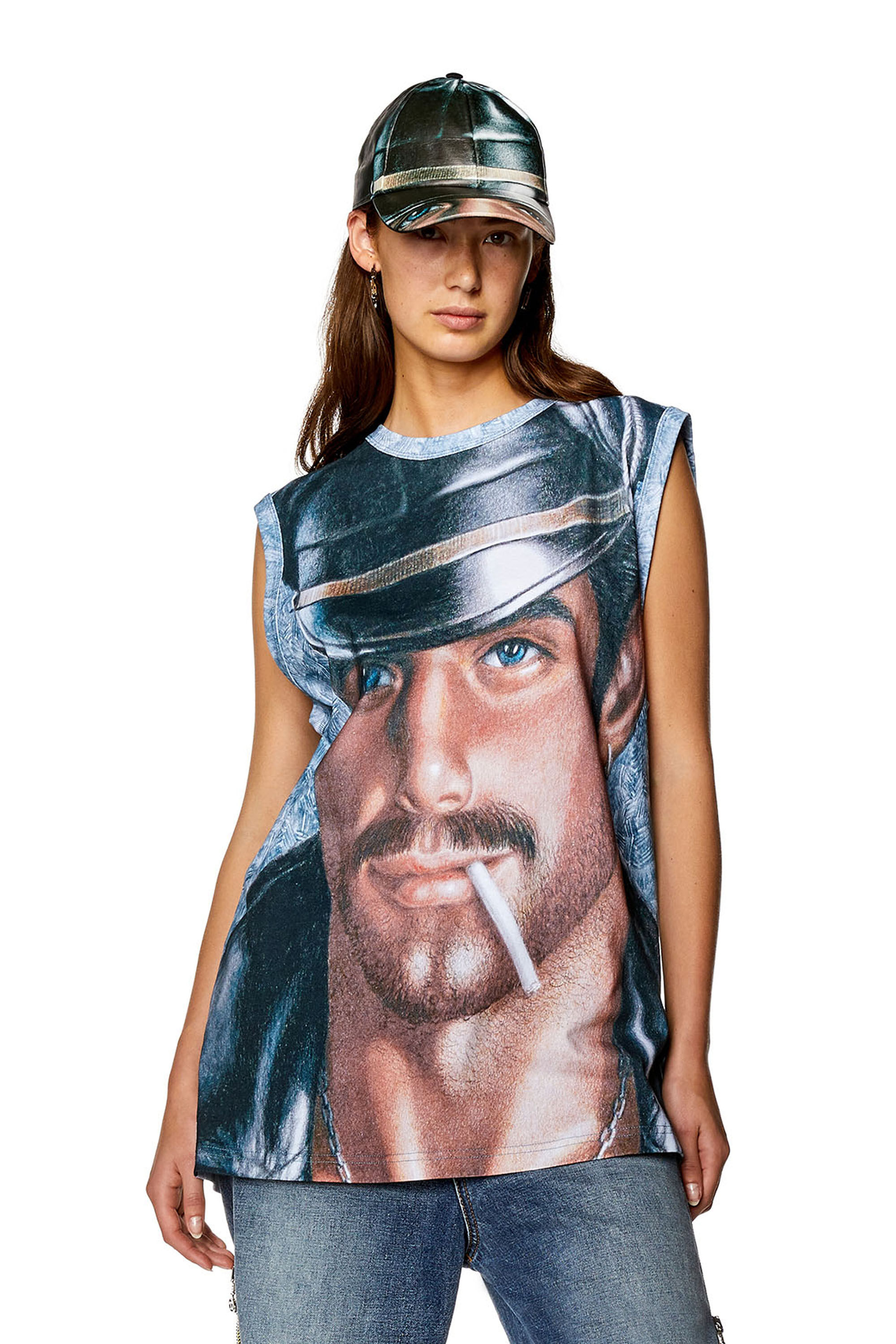 Diesel - PR-T-BISCO-LONGER, Unisex's Loose-fit muscle tee with all-over print in Blue - 5