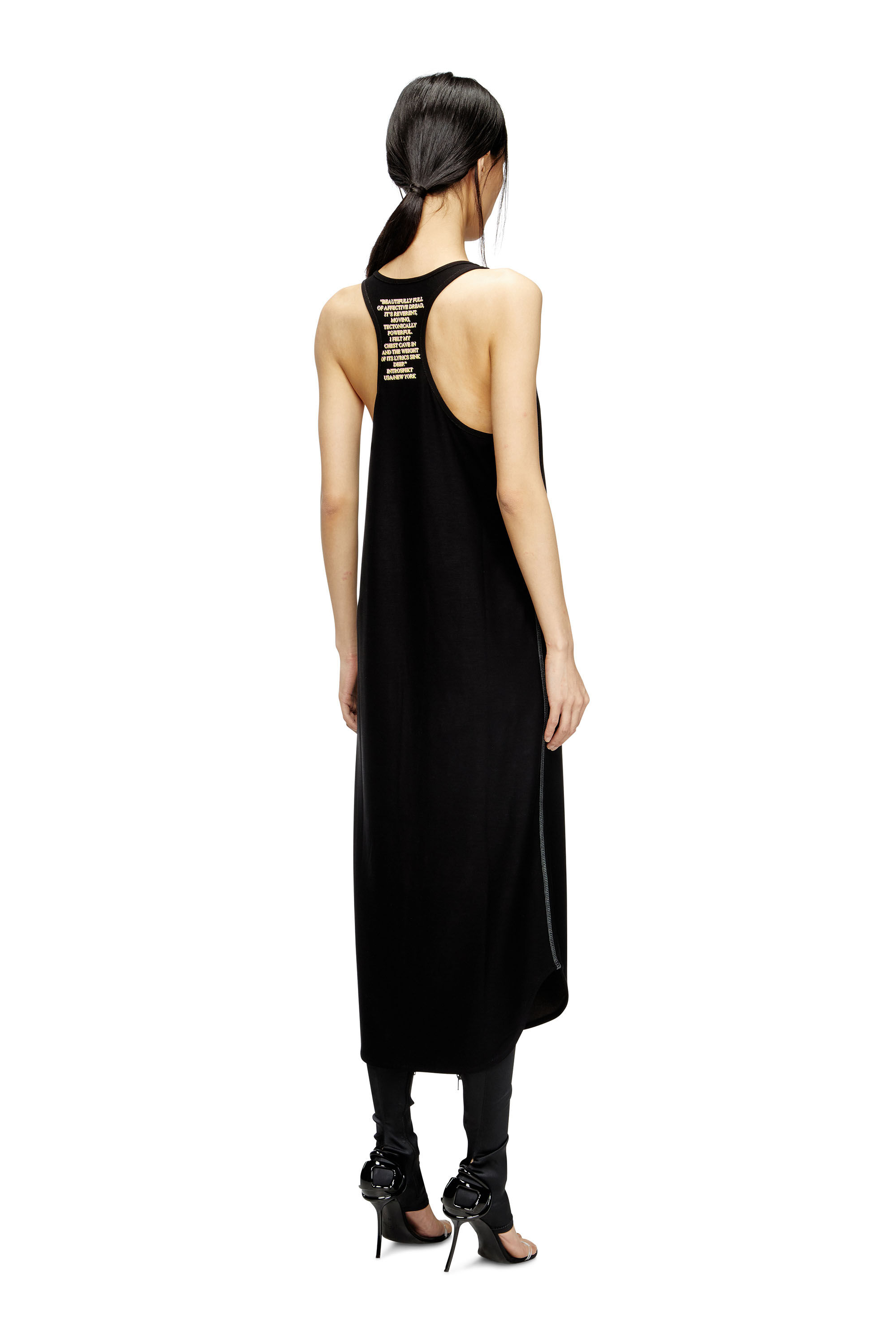 Diesel - D-SHANY-LONG, Robe débardeur sans manches avec imprimé paroles Femme in Noir - 4