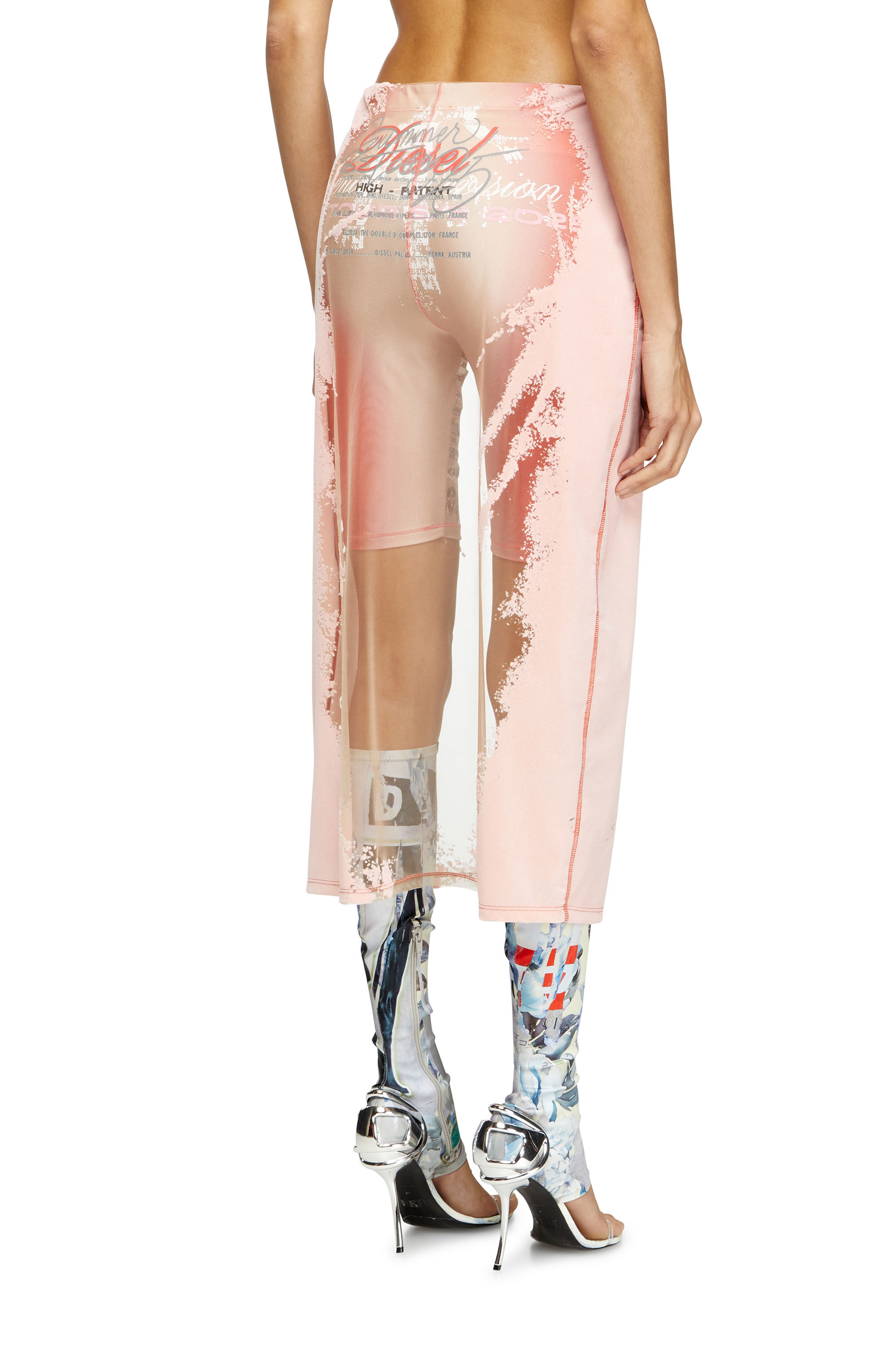 Diesel - O-LYAC, Jupe midi superposée avec imprimé paroles Femme in Rose - 4