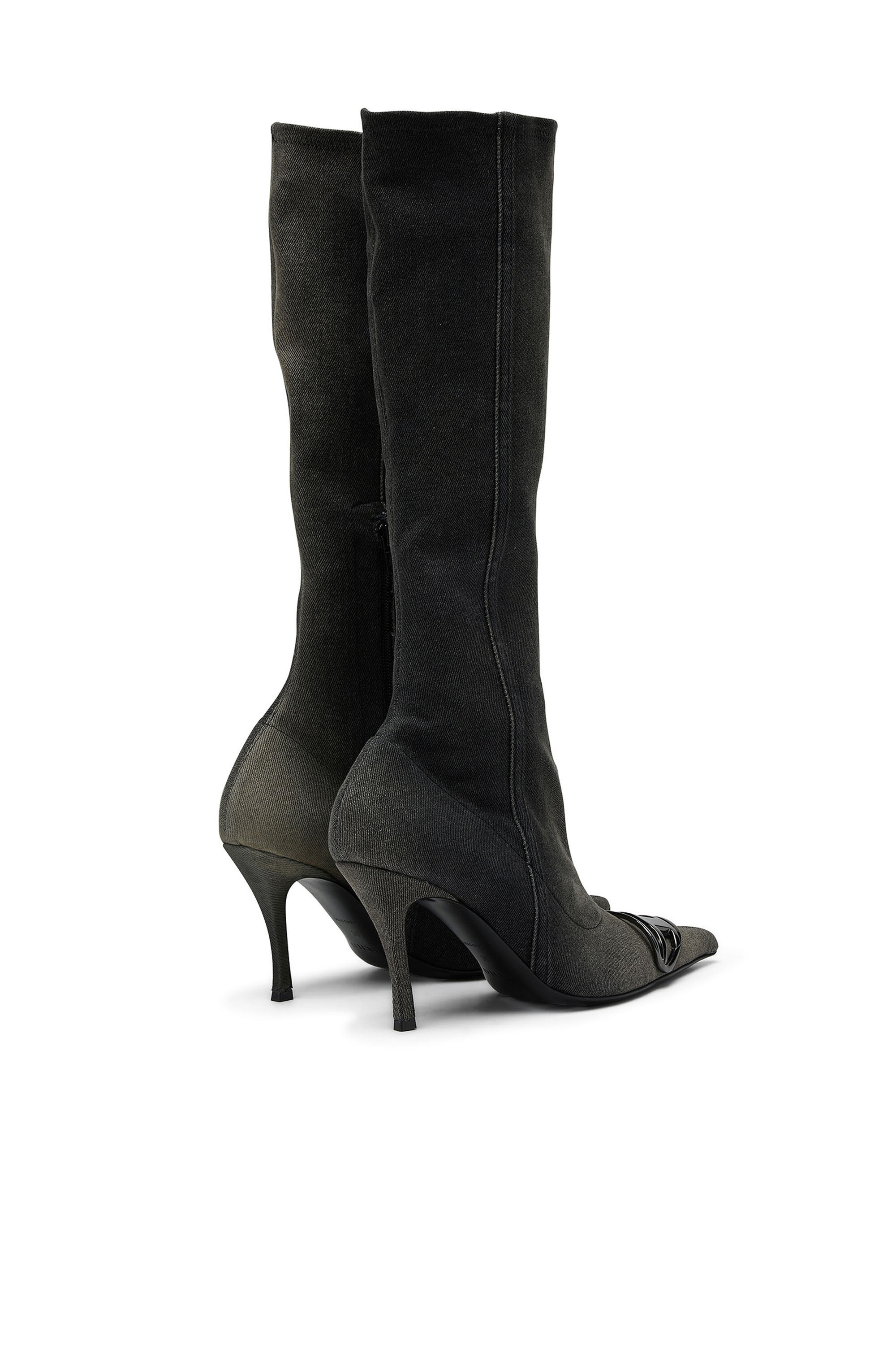 Women s D Venus Knee high boots in stretch denim Black Diesel