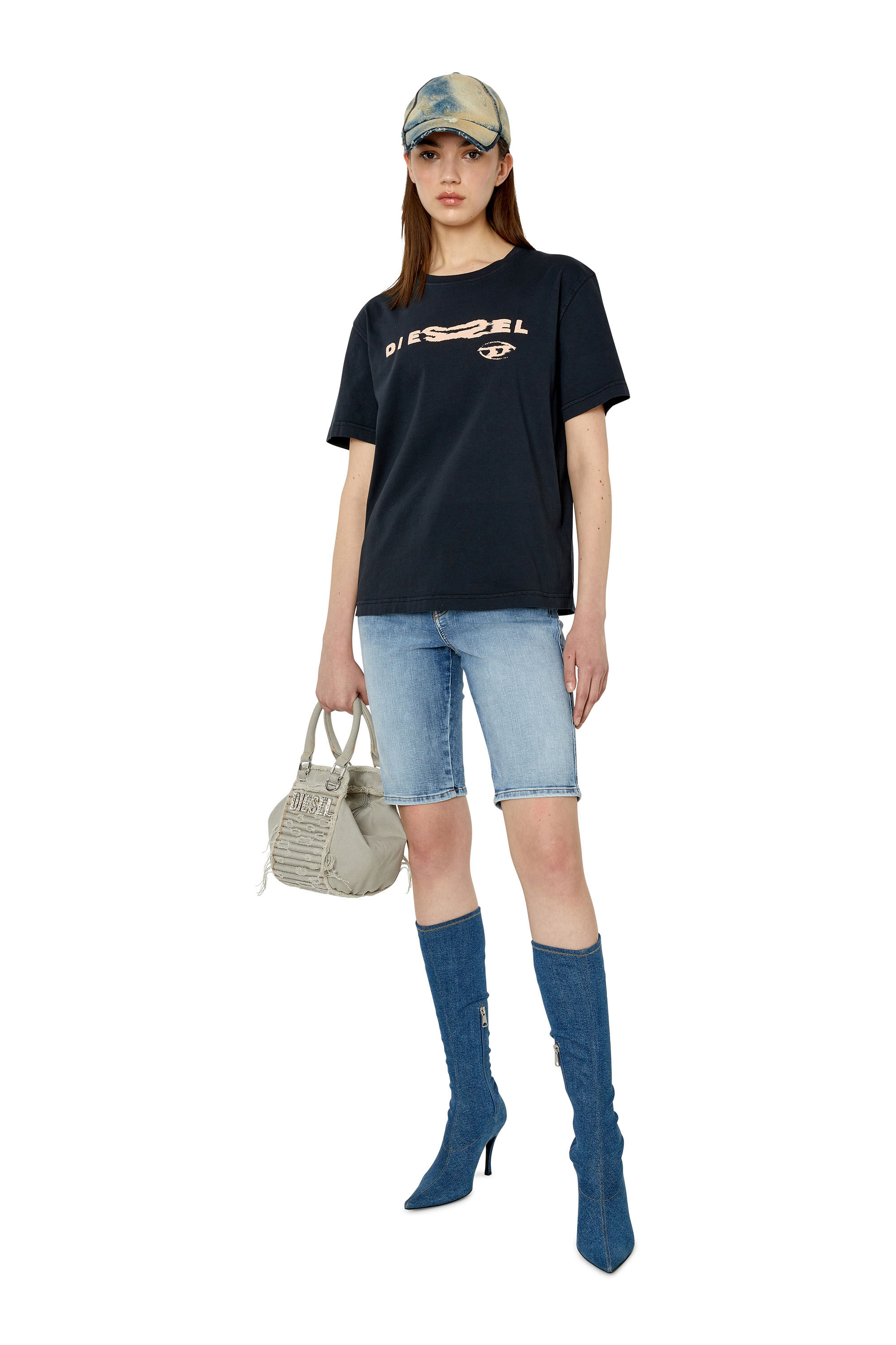 Diesel - T-DANNY, T-shirt avec imprimé bouffant Diesel effet déformé Femme in Noir - 1
