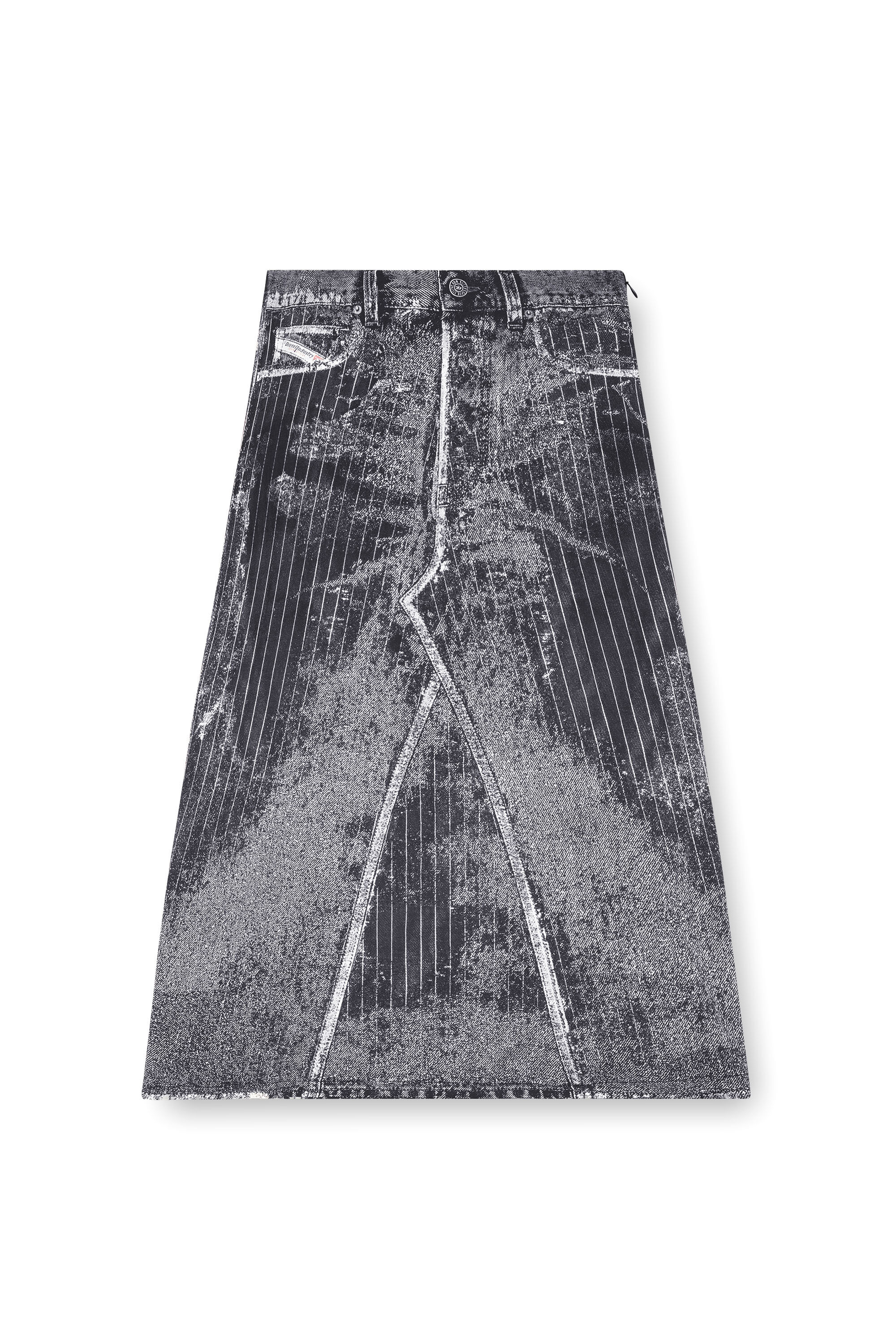 Diesel - O-HANNA, Female's Satin skirt with print of pinstripe denim in Black - 2