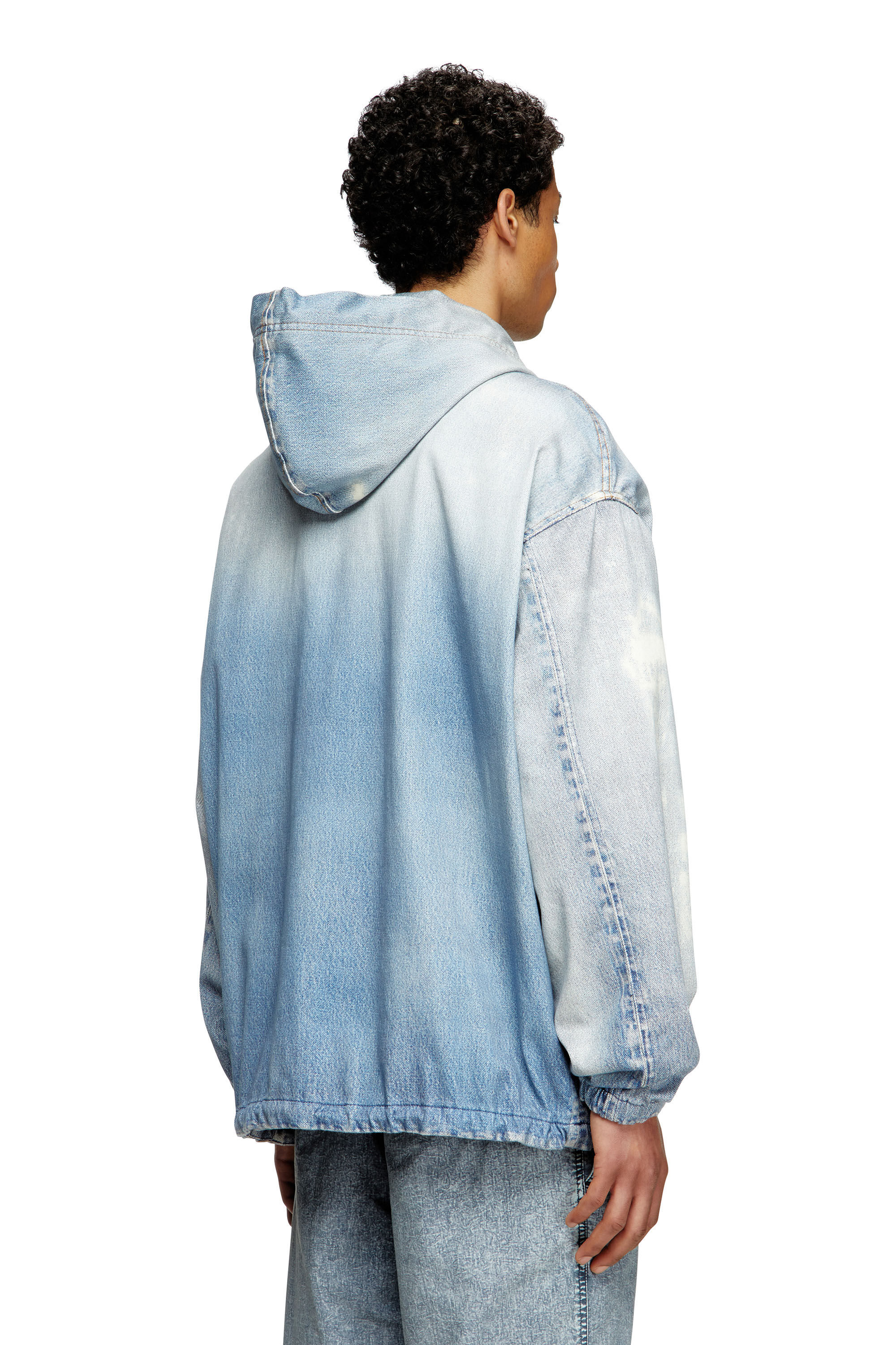 Diesel - D-WYNNY JOGG, Veste à capuche en tissu JoggJeans imprimé effet blanchi Homme in Bleu - 4
