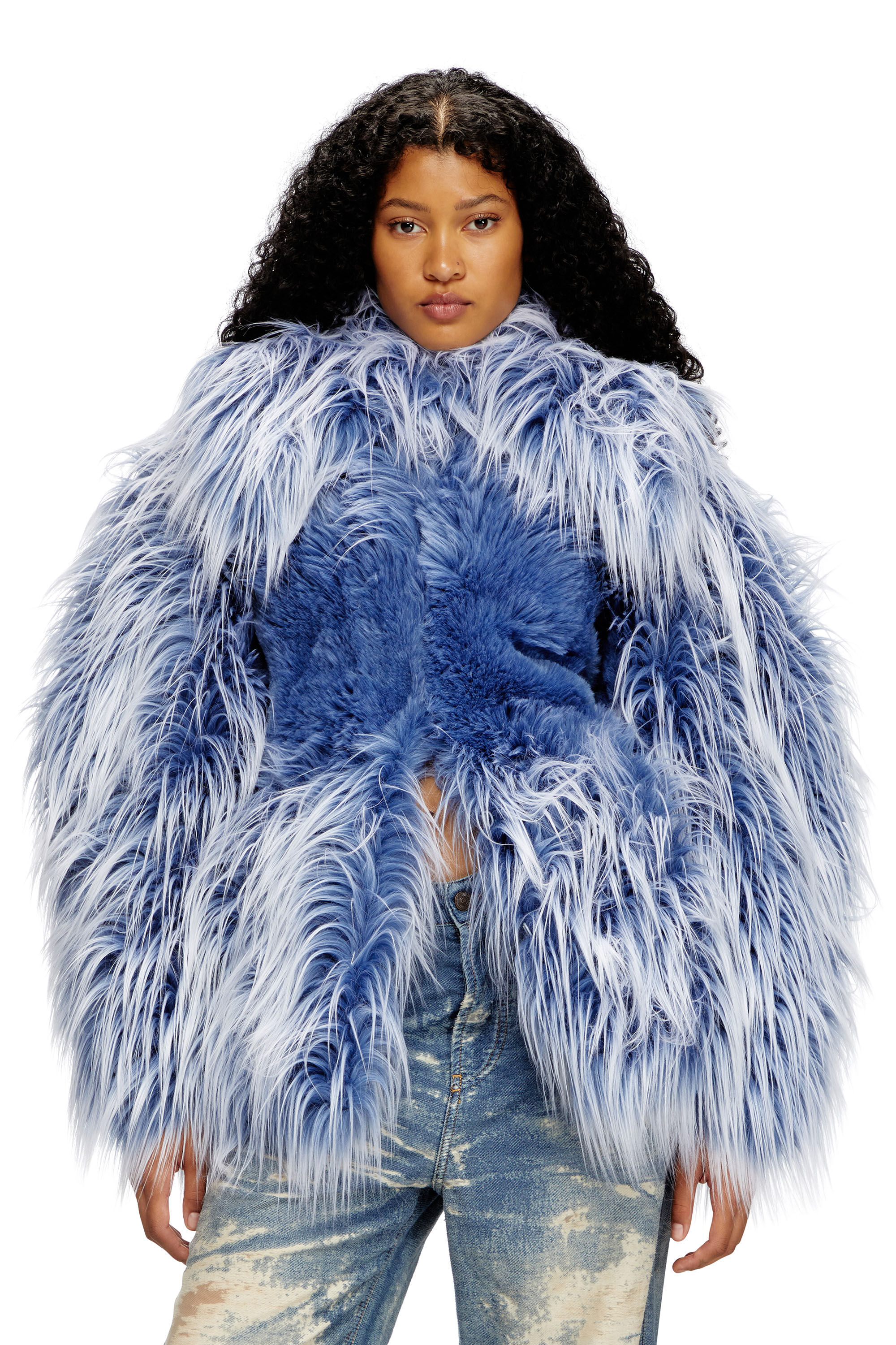 Diesel - W-CABY, Female's Ombré-hair padded monster coat in Blue - 3