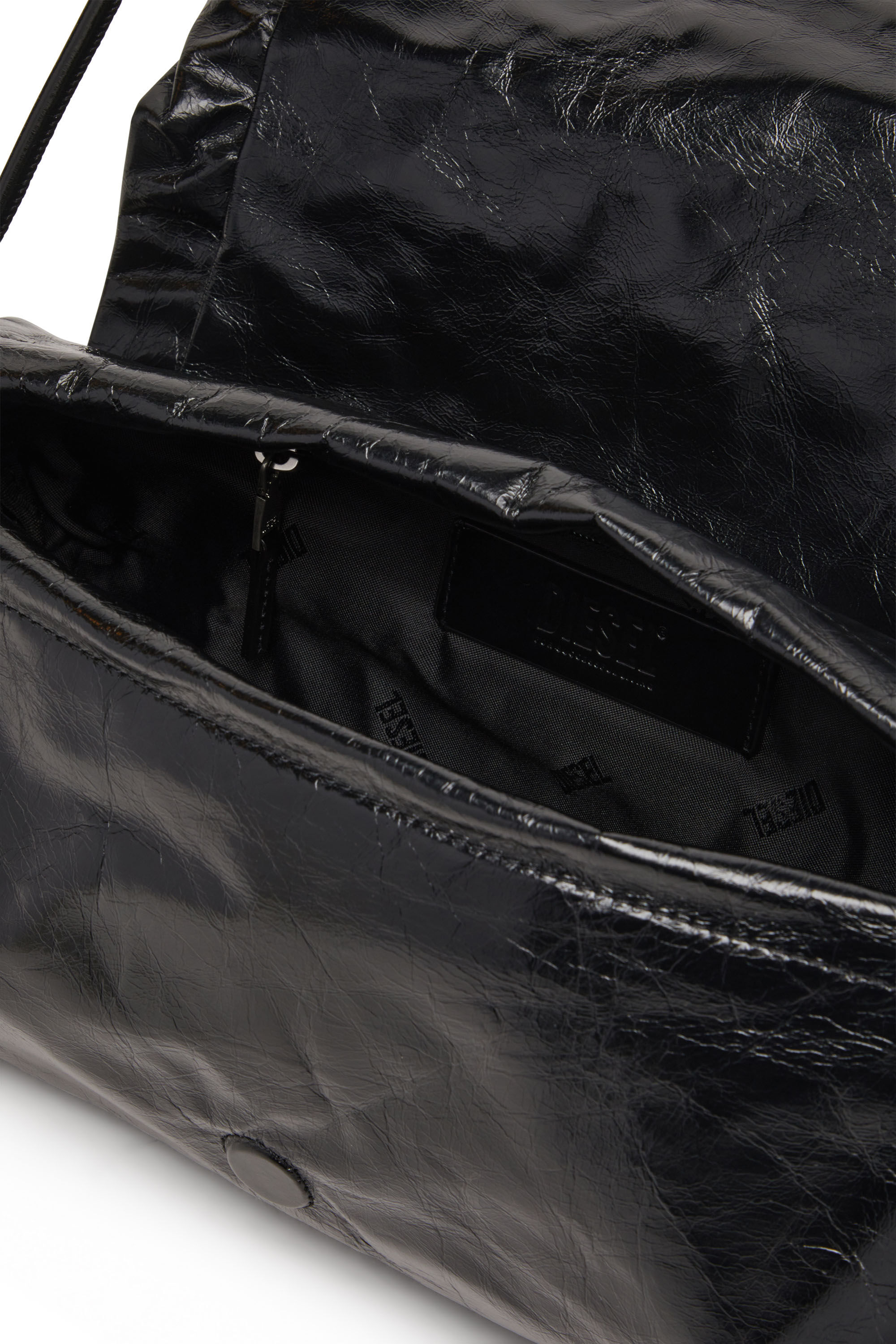 Diesel - SCRUNCH-D SHOULDER M, Female's Scrunch-D M-Shoulder bag in shiny leather in Black - 2