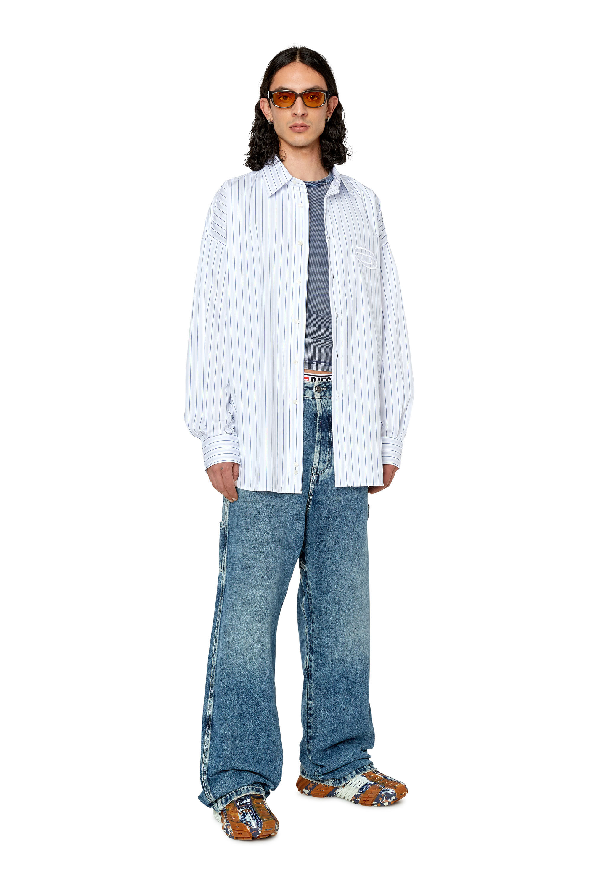 S-DOUBLY-STRIPE Man: Fine cotton shirt with striped pattern | Diesel