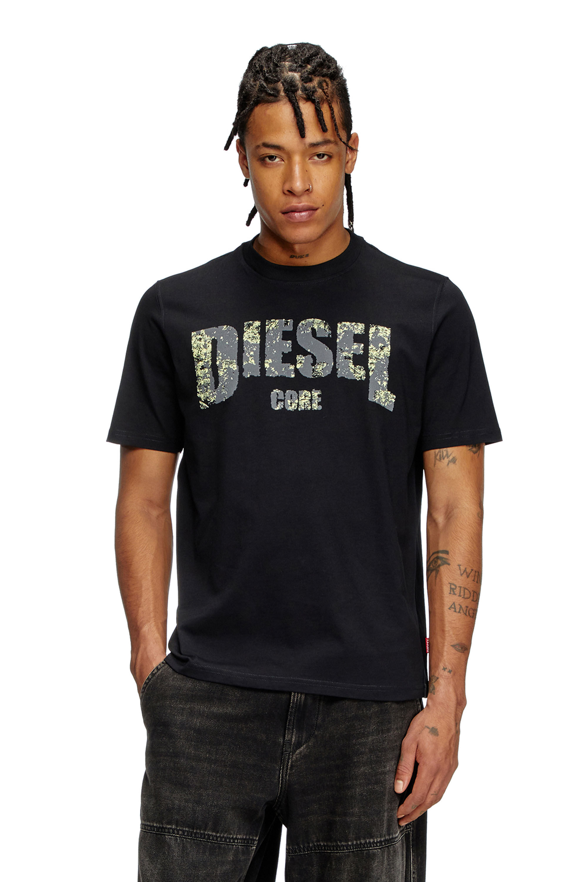 Diesel - T-ADJUST-R25, Male's T-shirt with Diesel Core print in Black - 3