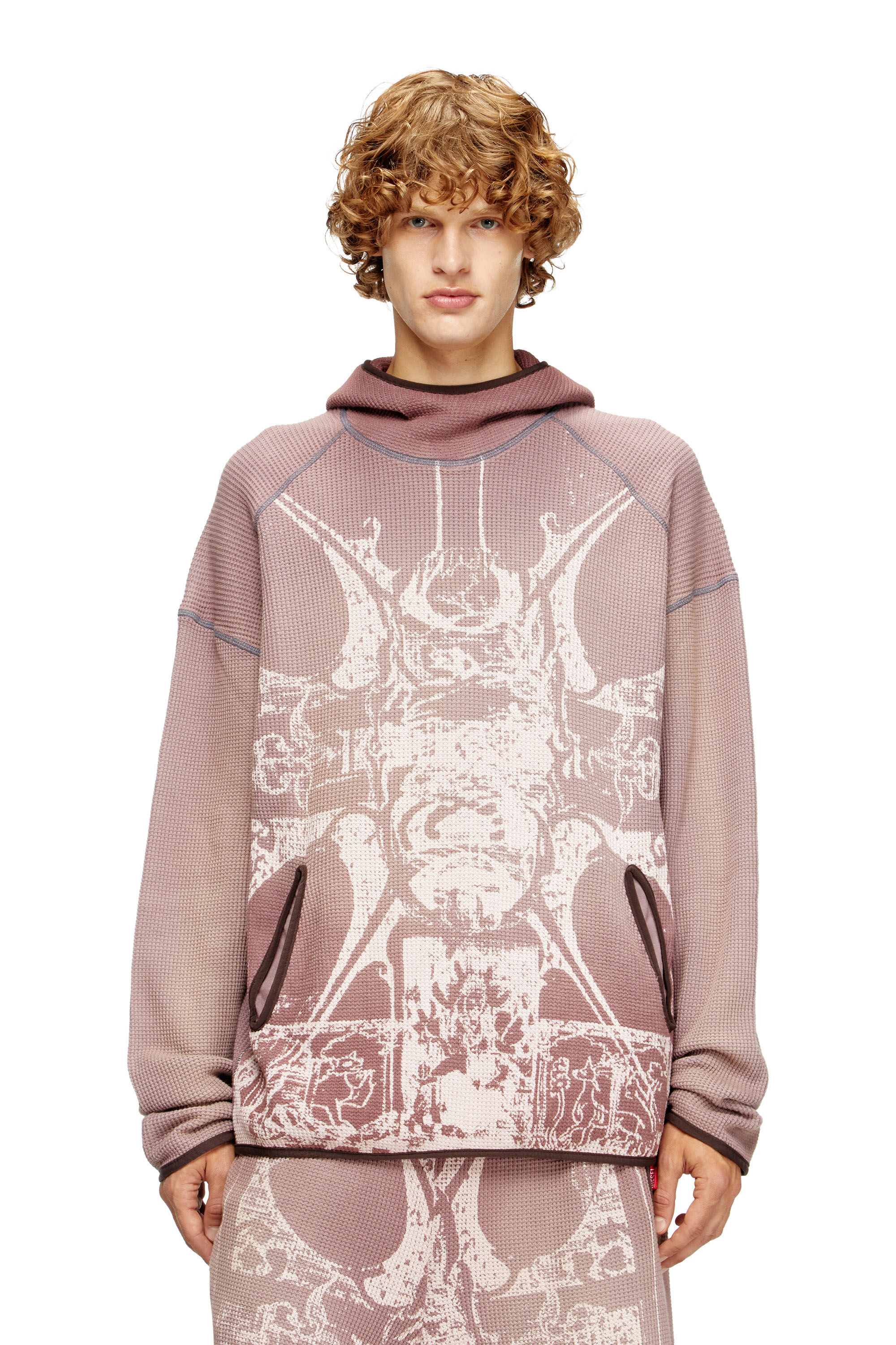 Diesel - S-WAF-HOOD-NEW, Male's Faded waffle hoodie with graphic print in null - 3