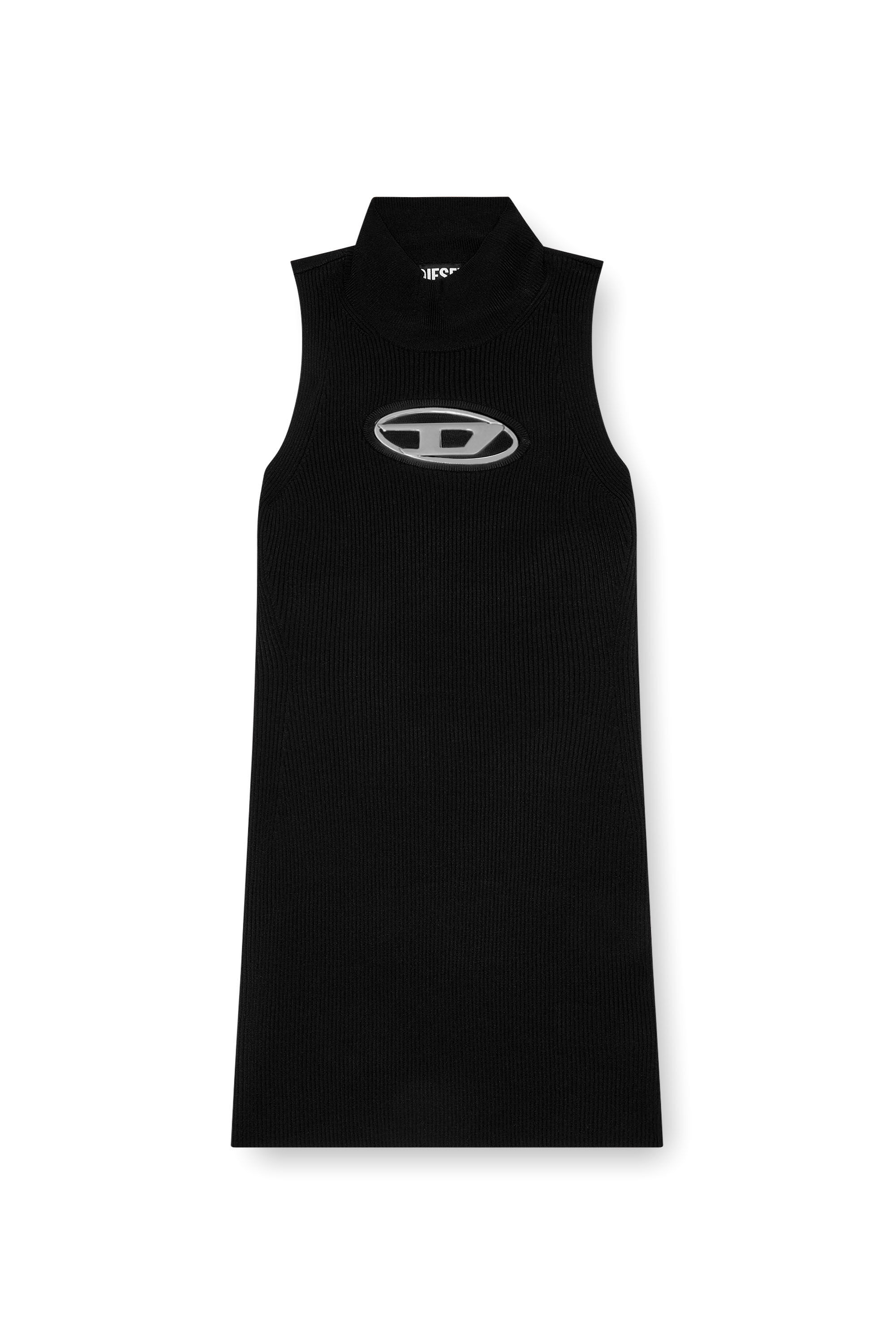 Diesel - M-ONERVA, Female's Short dress with cut-out and logo plaque in Black/White - 2