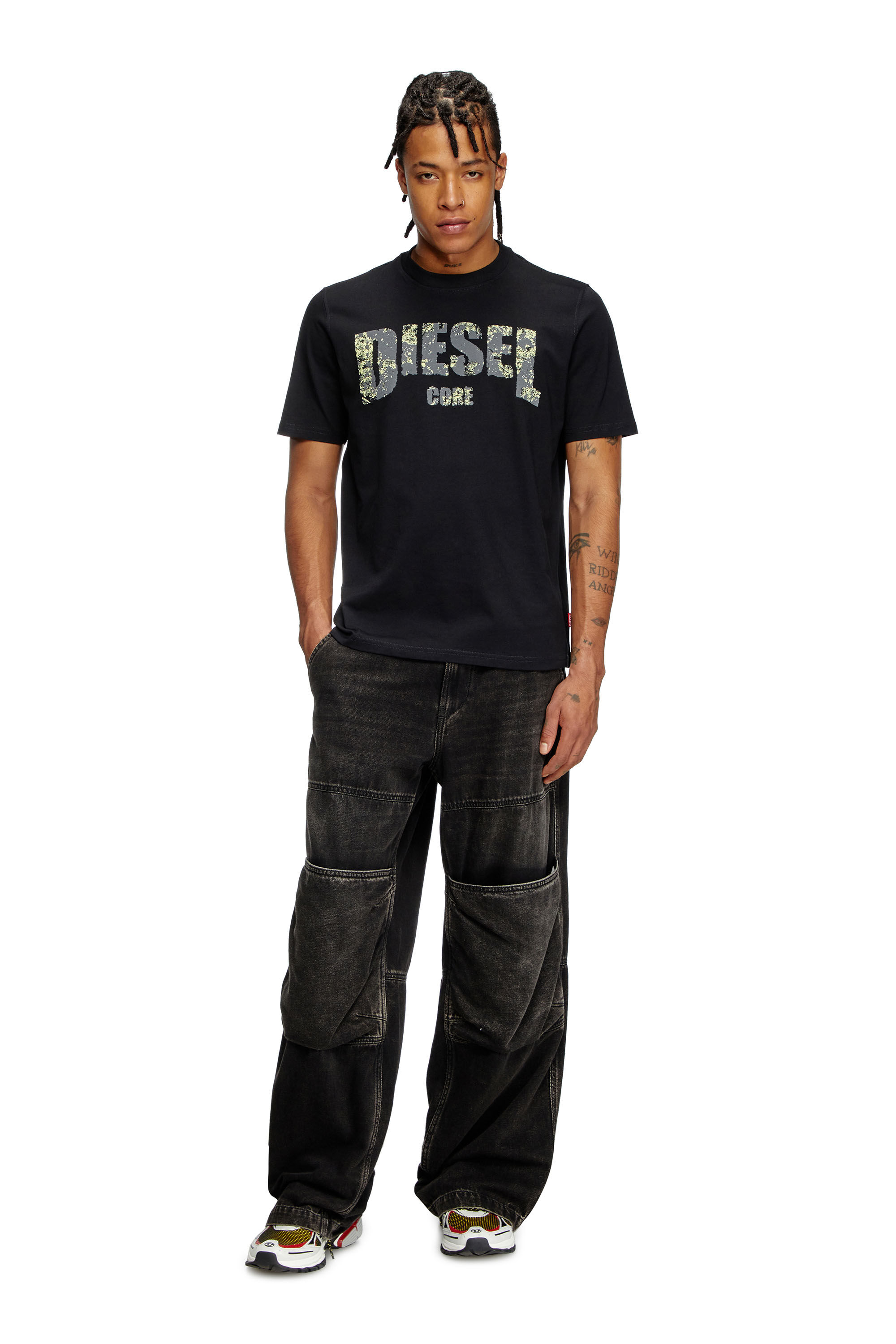 Diesel - T-ADJUST-R25, Male's T-shirt with Diesel Core print in Black - 1