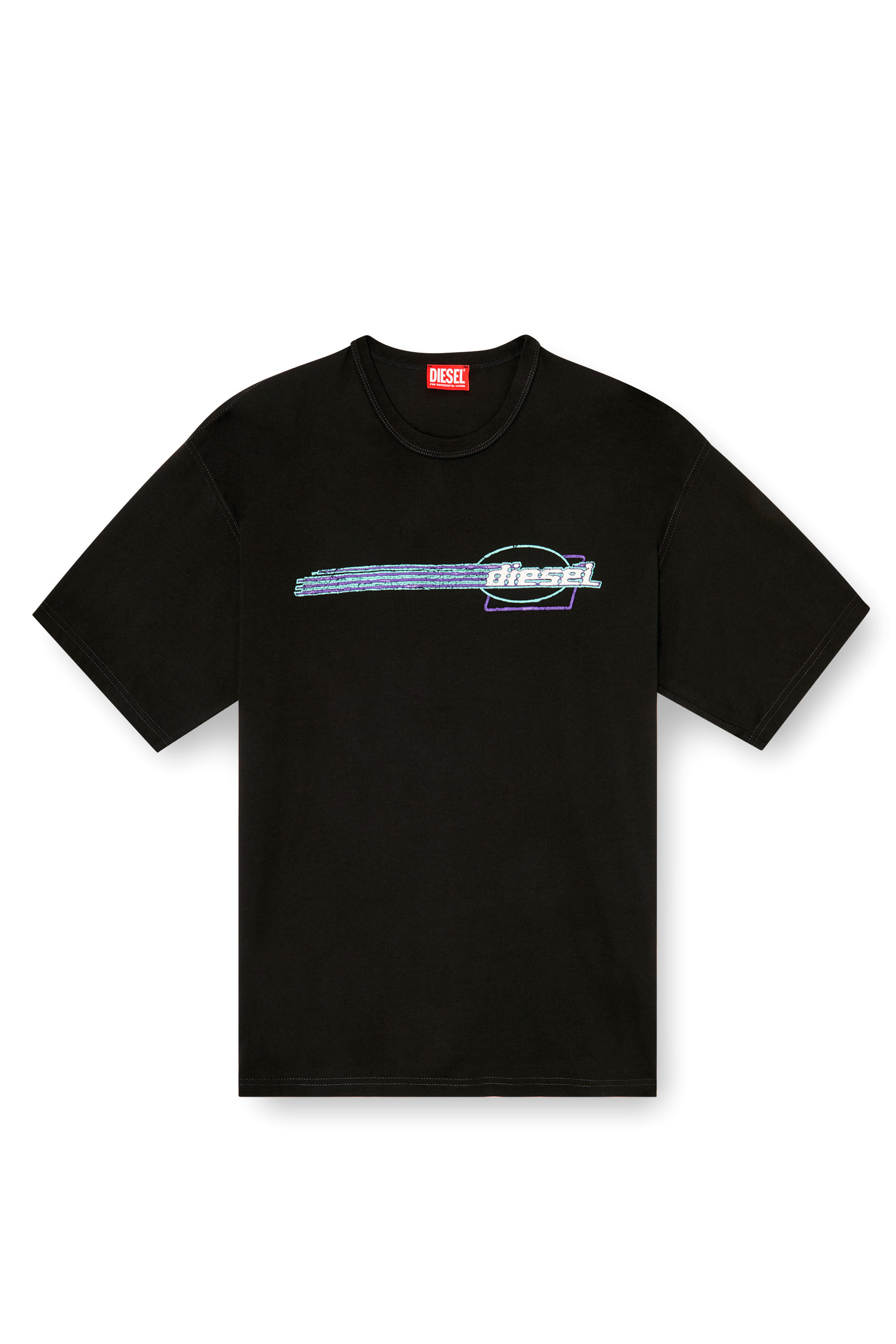 Diesel - T-BOXT-R16, Male's T-shirt with flocked logo graphics in Black - 2