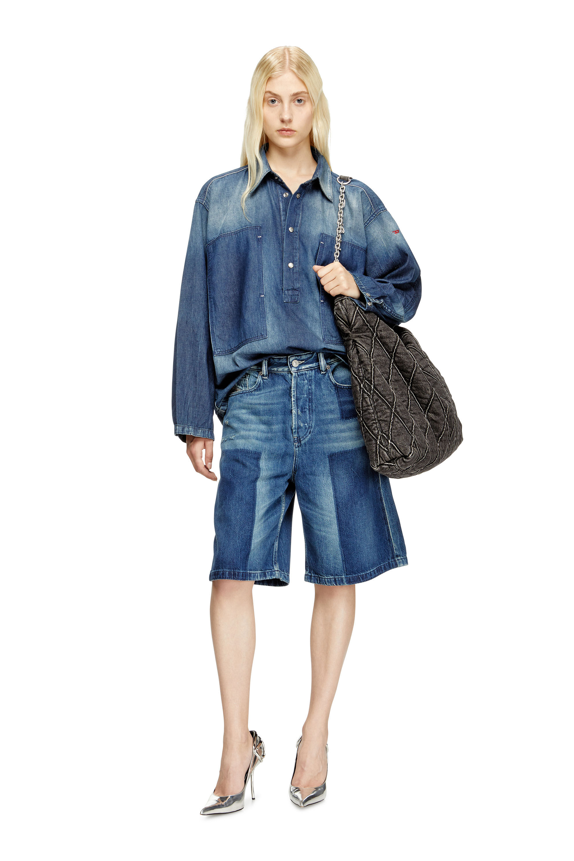 Diesel - DE-SIRE-SHORT, Short en denim à effet contrasté Femme in Bleu - 1