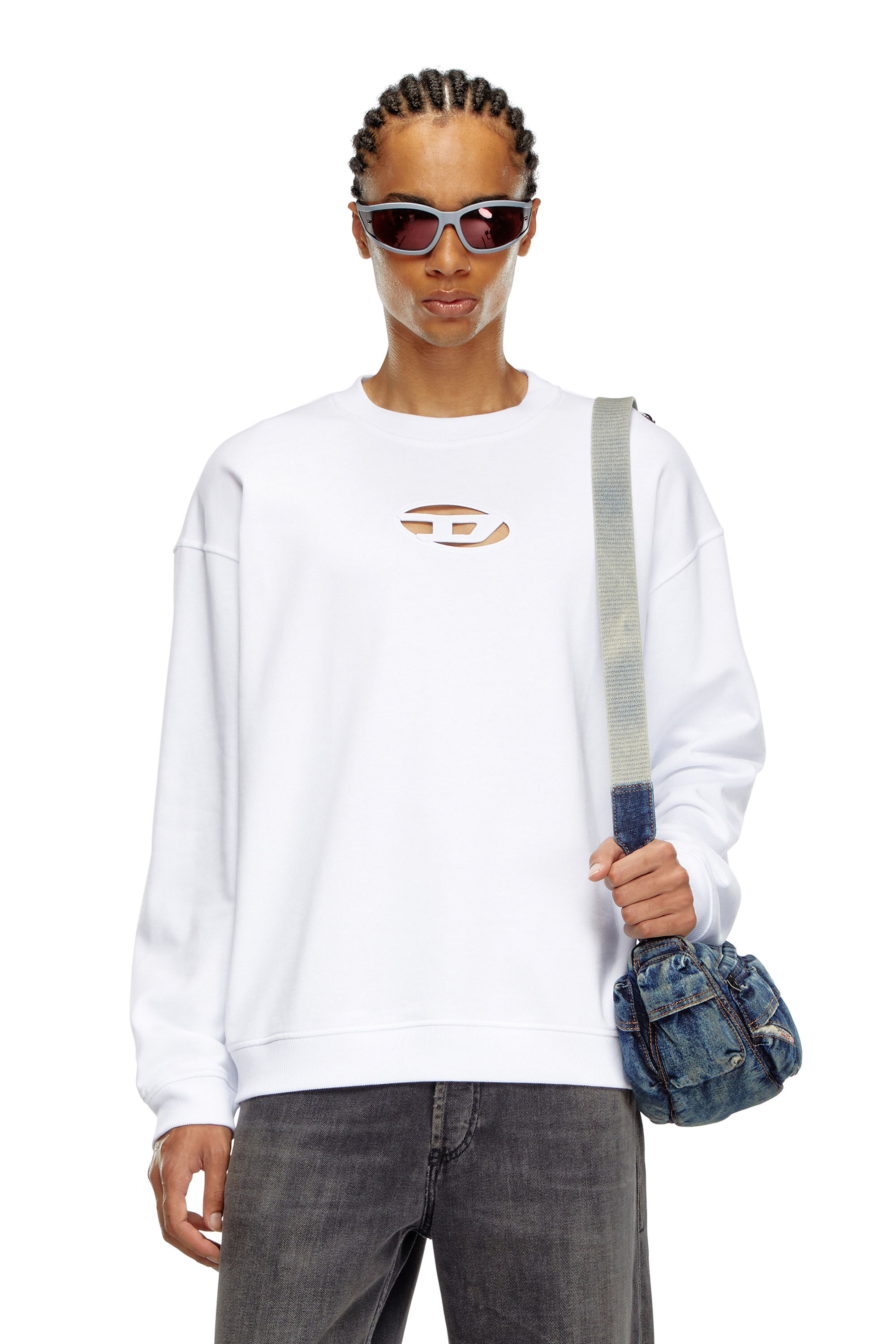 Diesel - S-BOXT-OD, Male's Sweatshirt with cut-out Oval D logo in White - 3