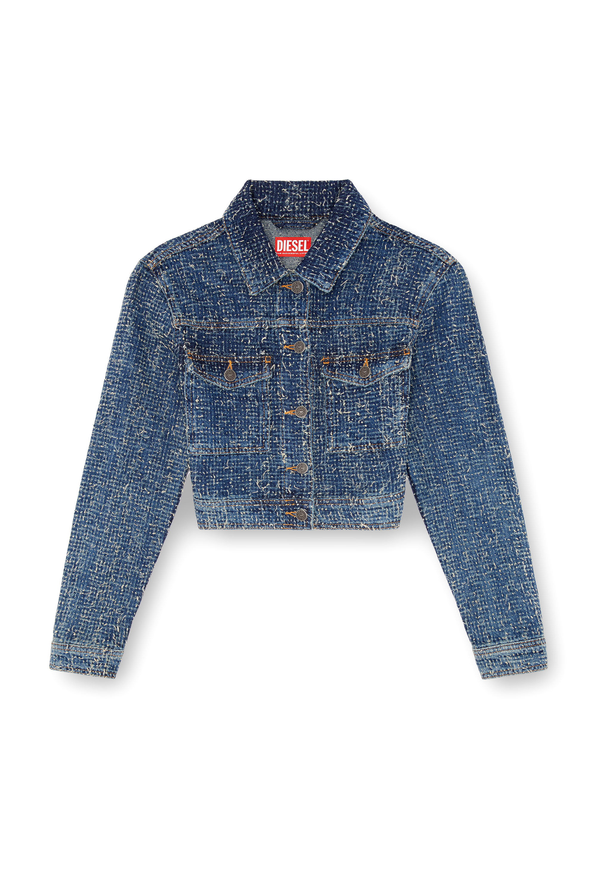 Diesel - DE-ATEL-S, Female's Cropped jacket in bouclé denim in Medium Blue - 2