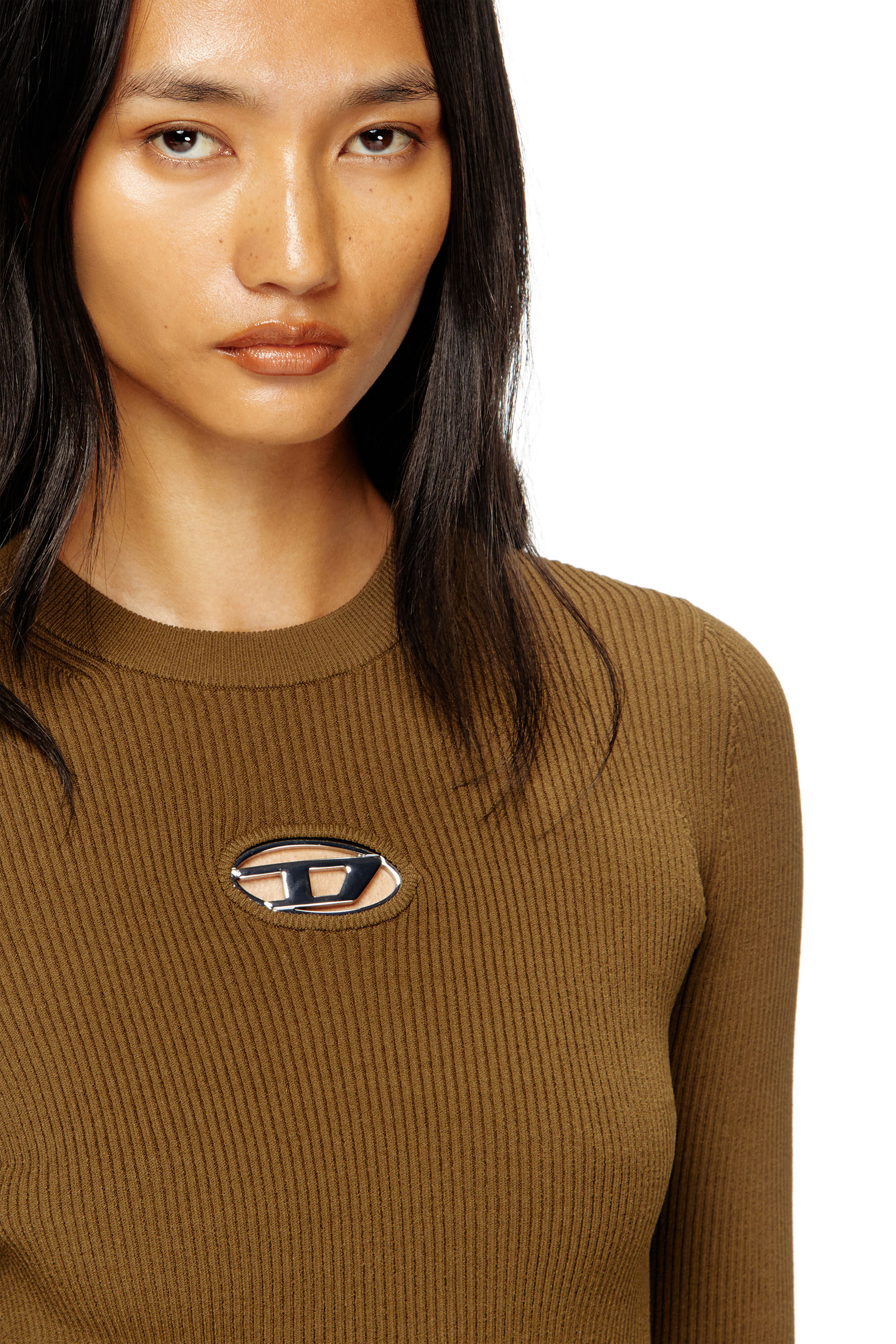 Diesel - M-VALARI, Female's Rib-knit viscose-blend top with Oval D in Green - 4