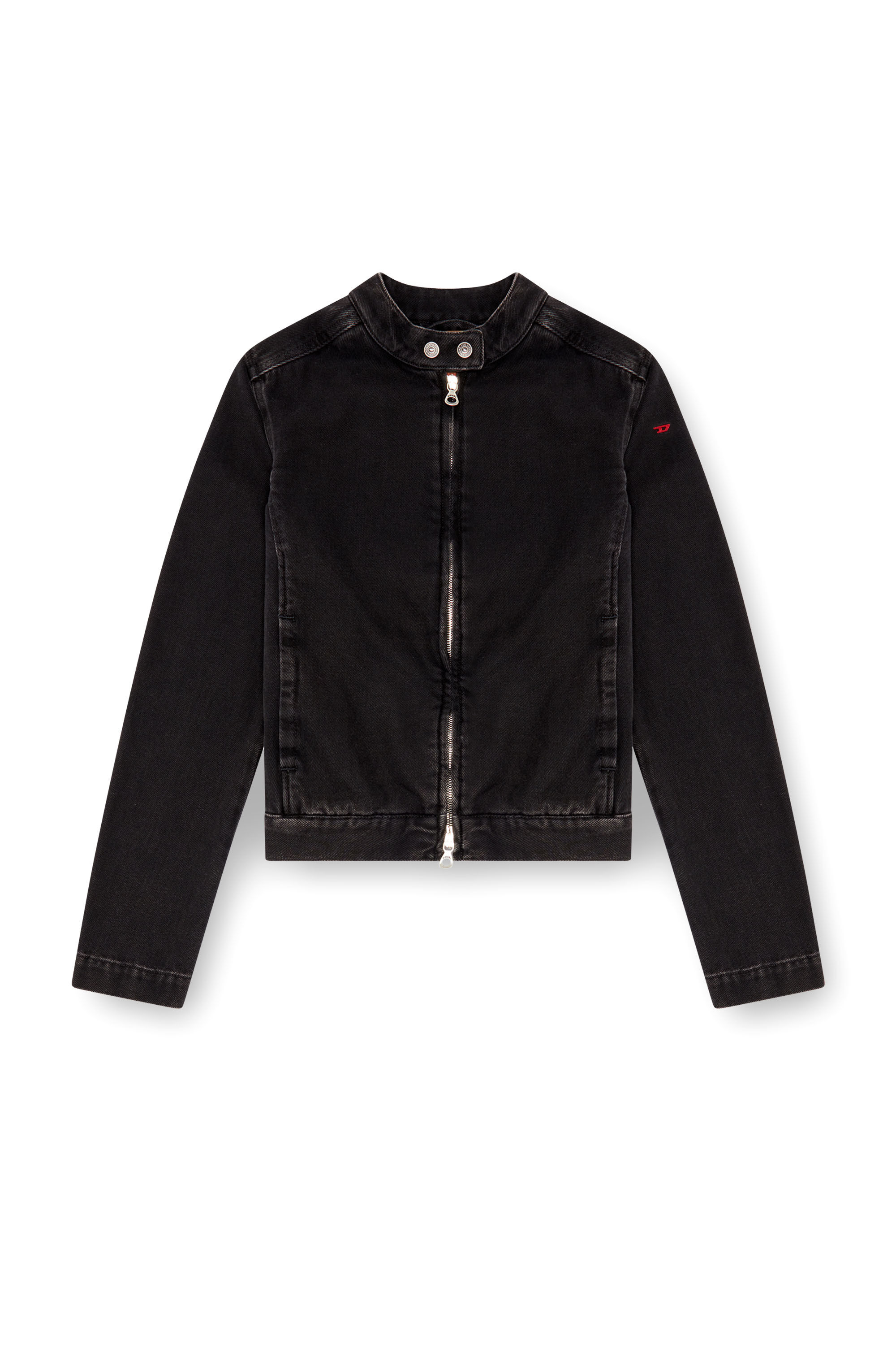 Black denim leather jacket discount