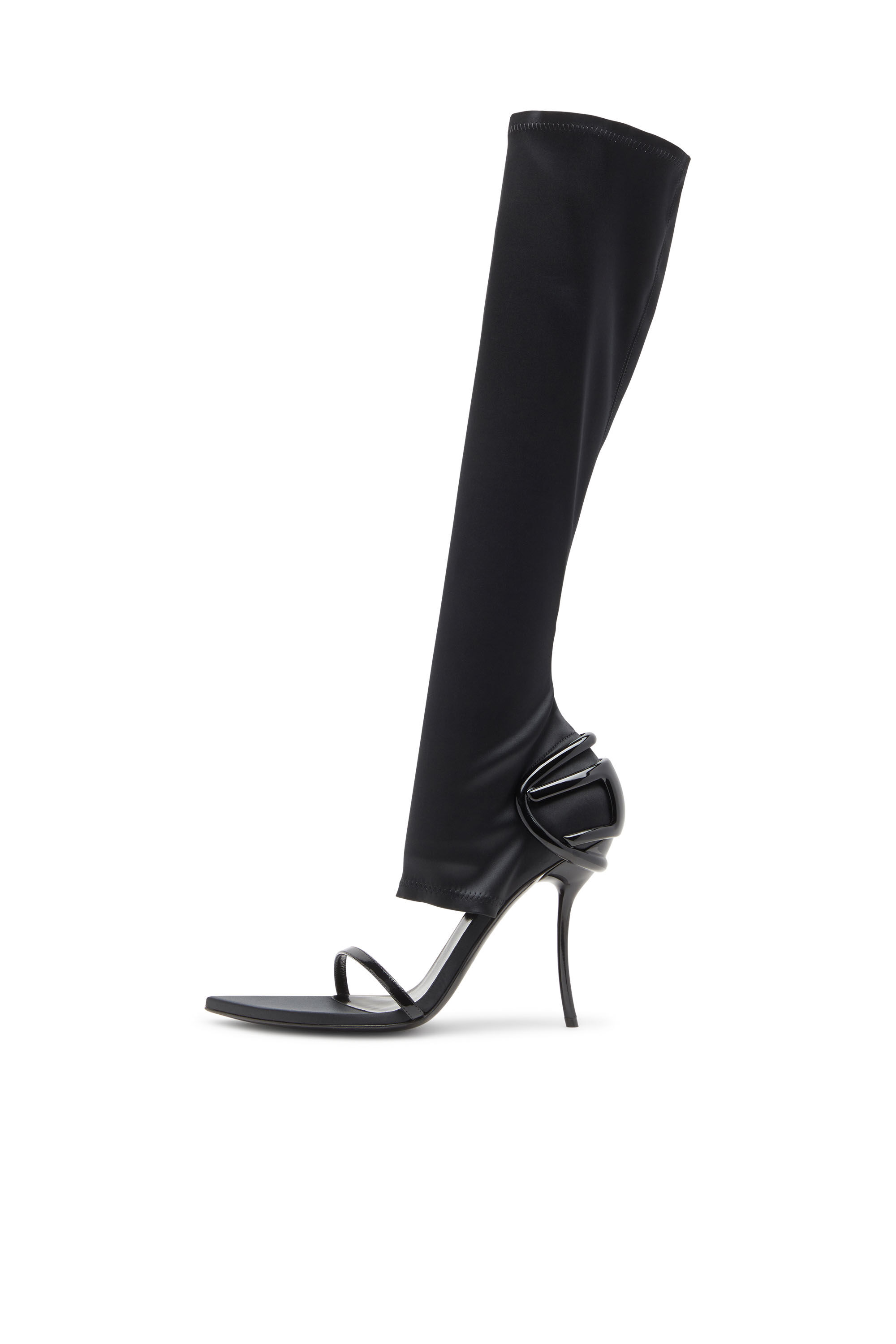 Diesel - D-TEN&HALF SDL KB, Female's D-Ten&Half-Stiletto knee boot sandals in stretch satin in Black - 6