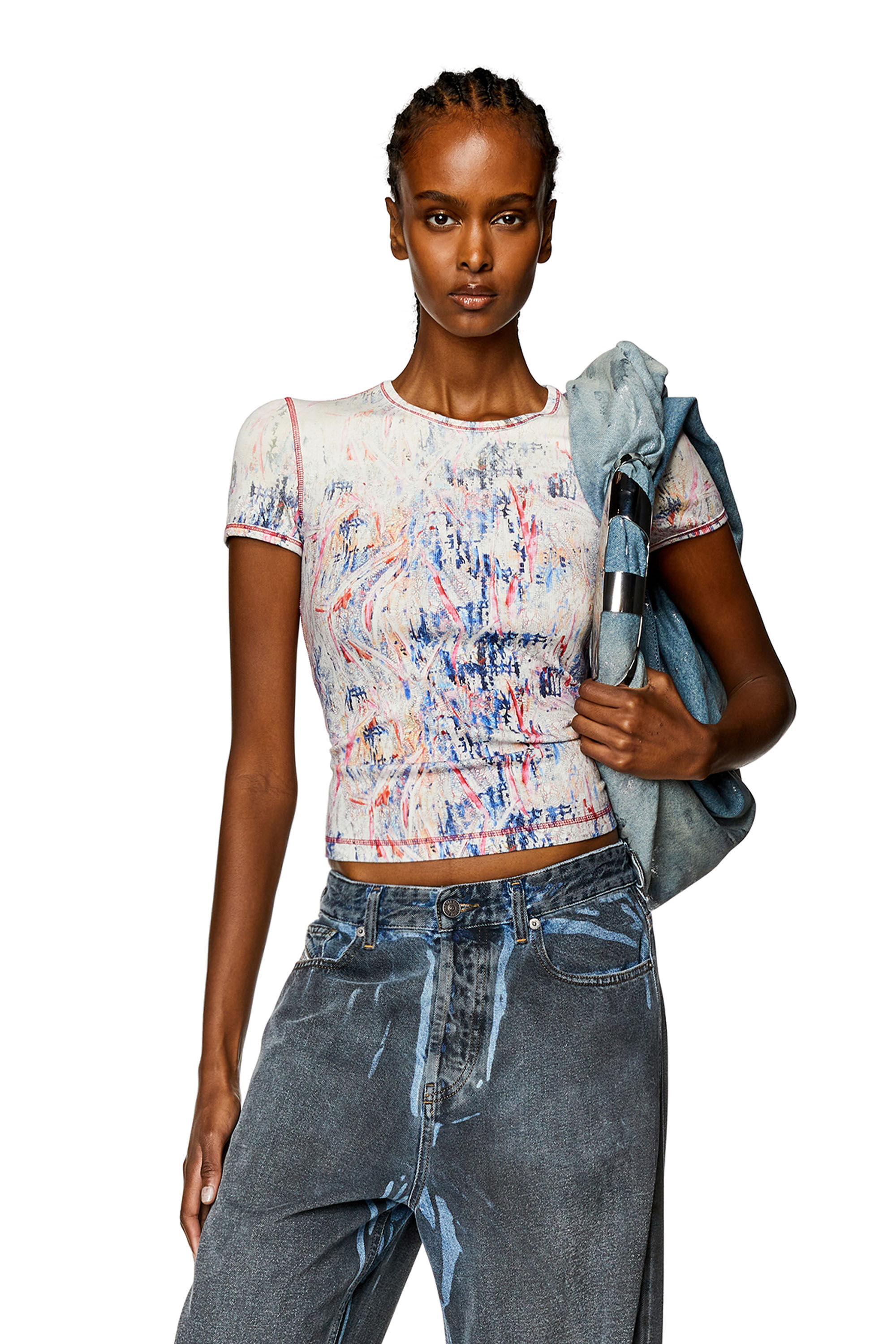 Women's Ribbed T-shirt with spray treatment | Multicolor | Diesel