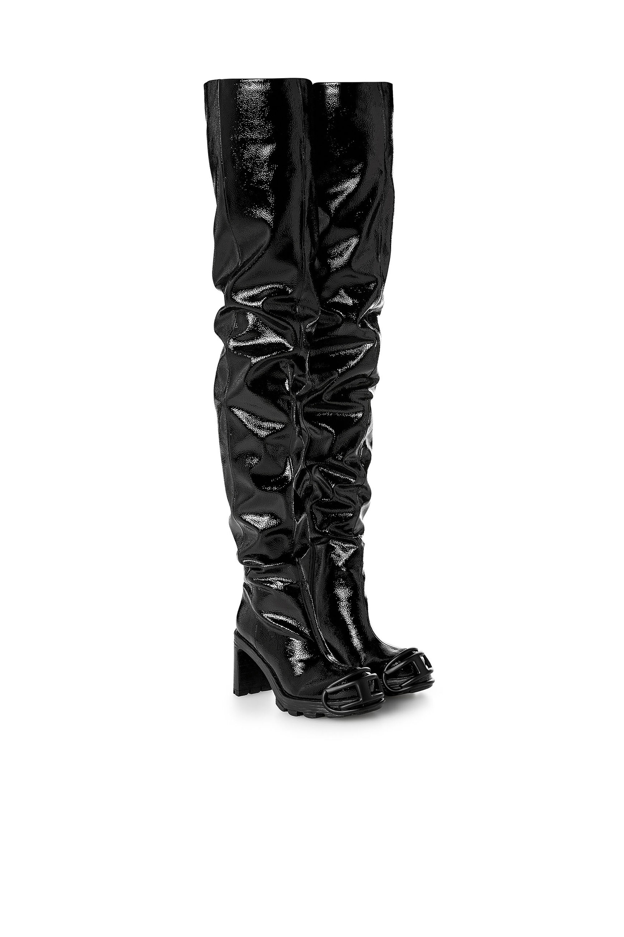 Women s D Hammer Glossy over the knee boots Black Diesel