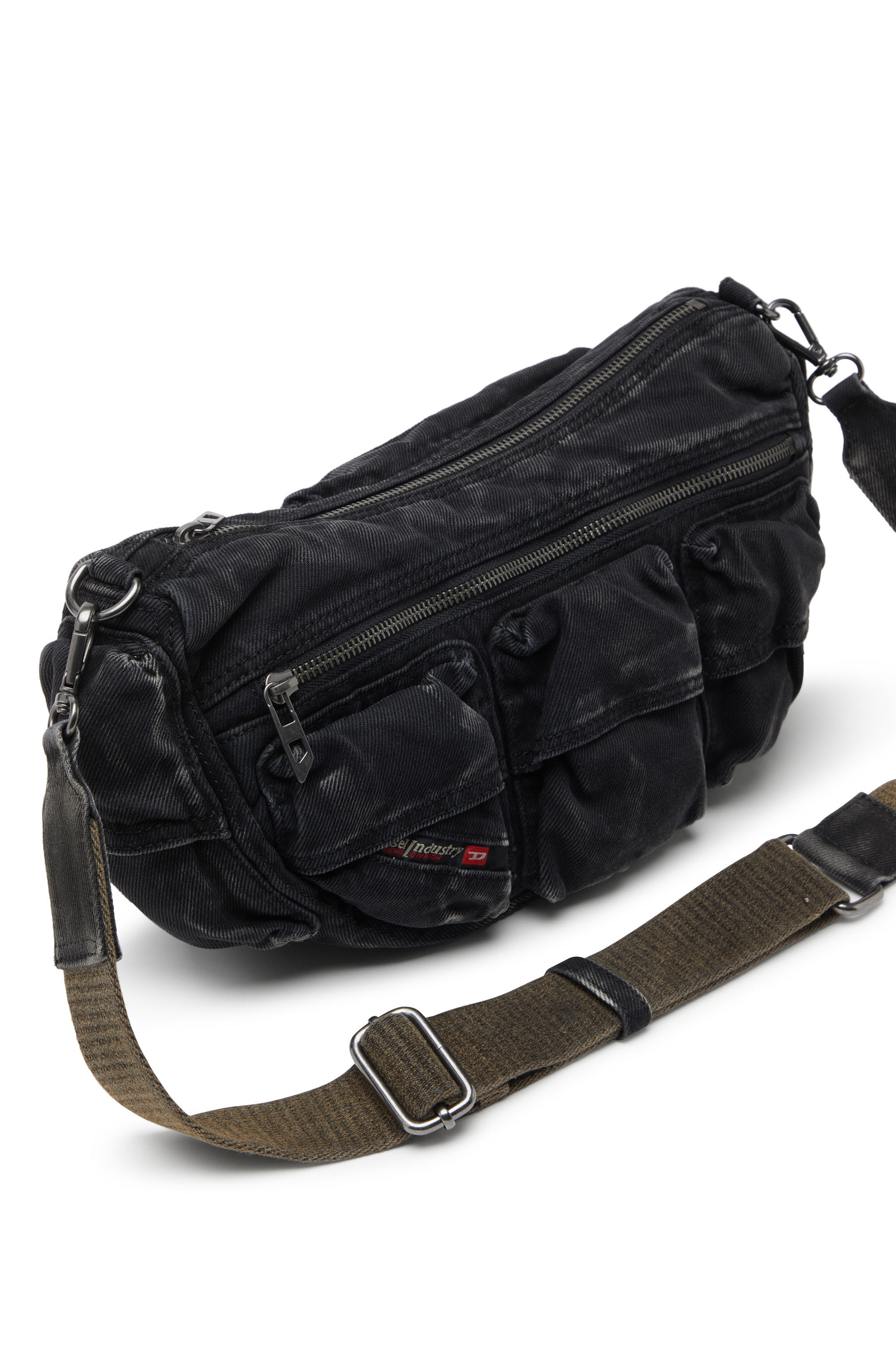Diesel - MULTI-PKTS SHOULDER BAG X, Unisex's Multi-Pkts-Multipocket bag in washed denim in Black - 2