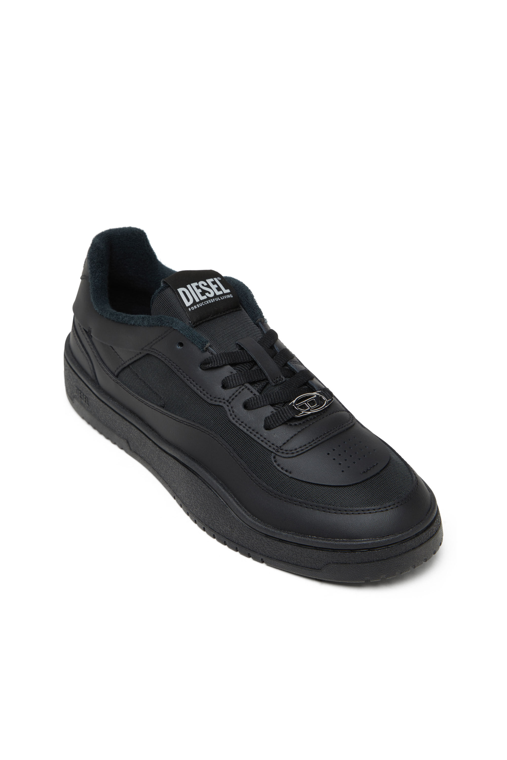 Diesel - S-OVAL SKATE LOW, Male's S-Oval Skate-Fabric-panelled leather sneakers in Black - 6