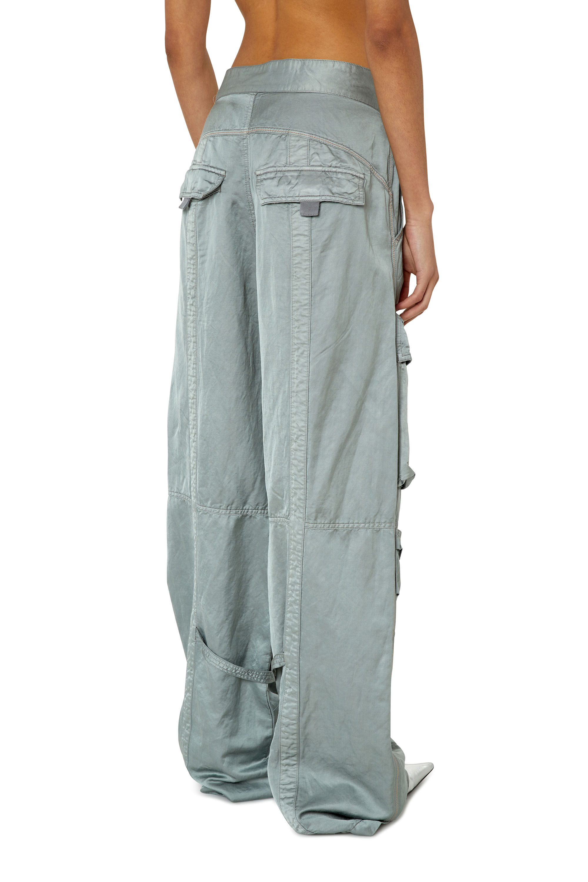 Diesel - P-MOON, Female's Satin pants with multiple pockets in Grey - 5