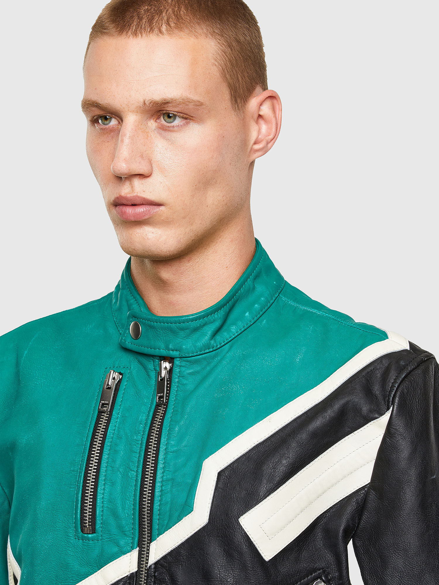 Diesel green leather jacket new arrivals