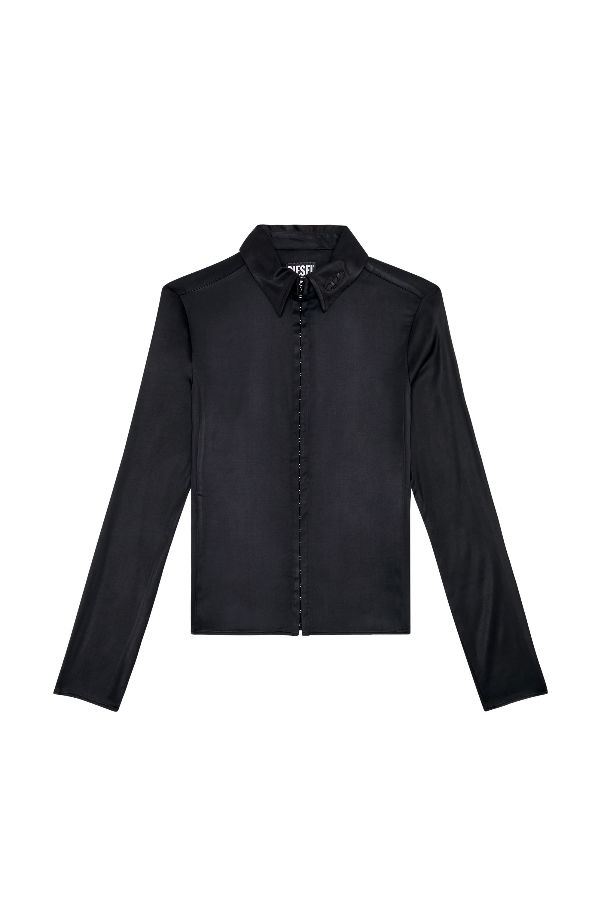 Diesel - C-BREA, Chemise en satin fluide avec broderie D Femme in Noir - 2