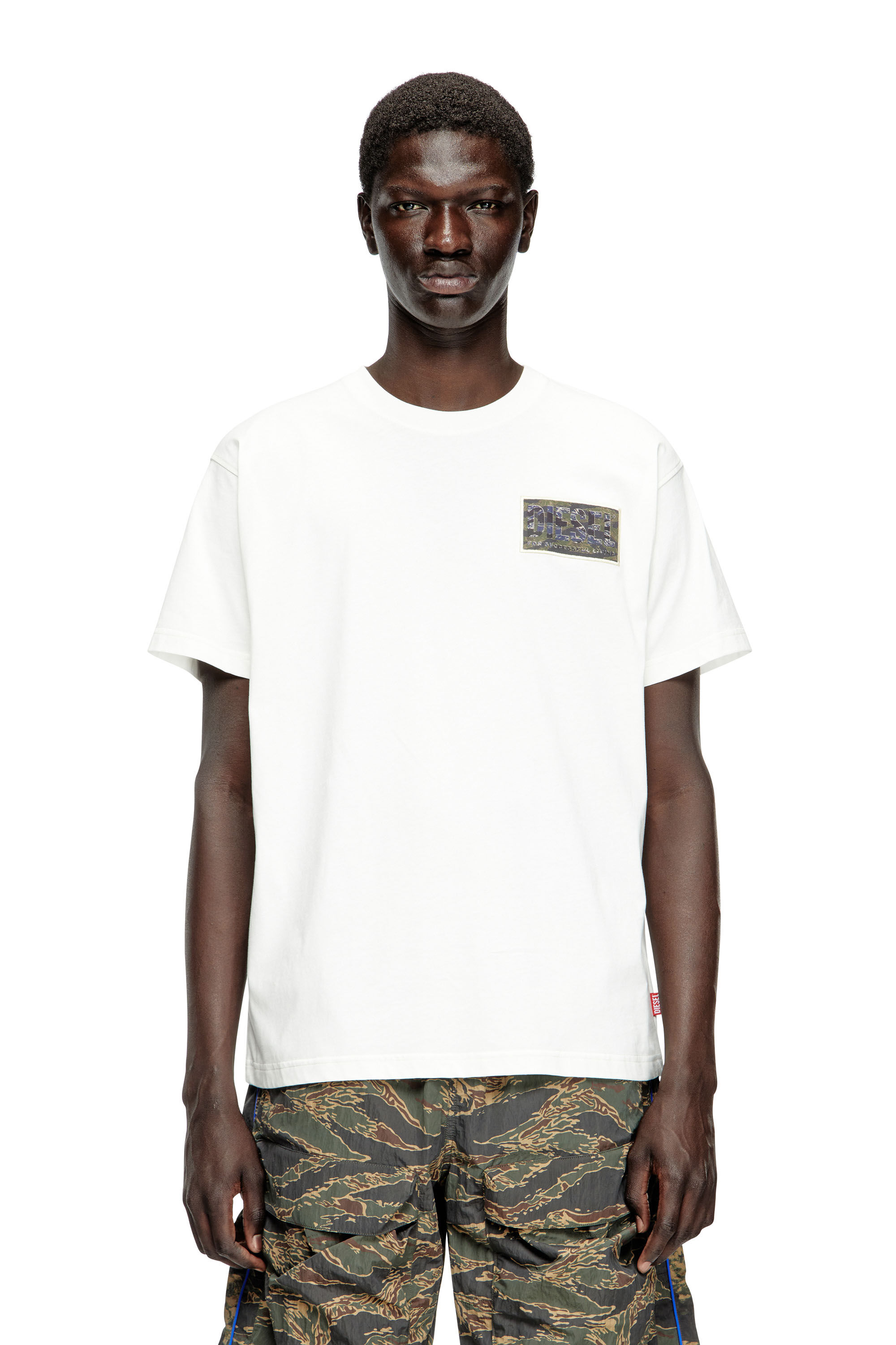 Diesel - T-NORM-T3, Male's T-shirt with camo logo patch in White - 3