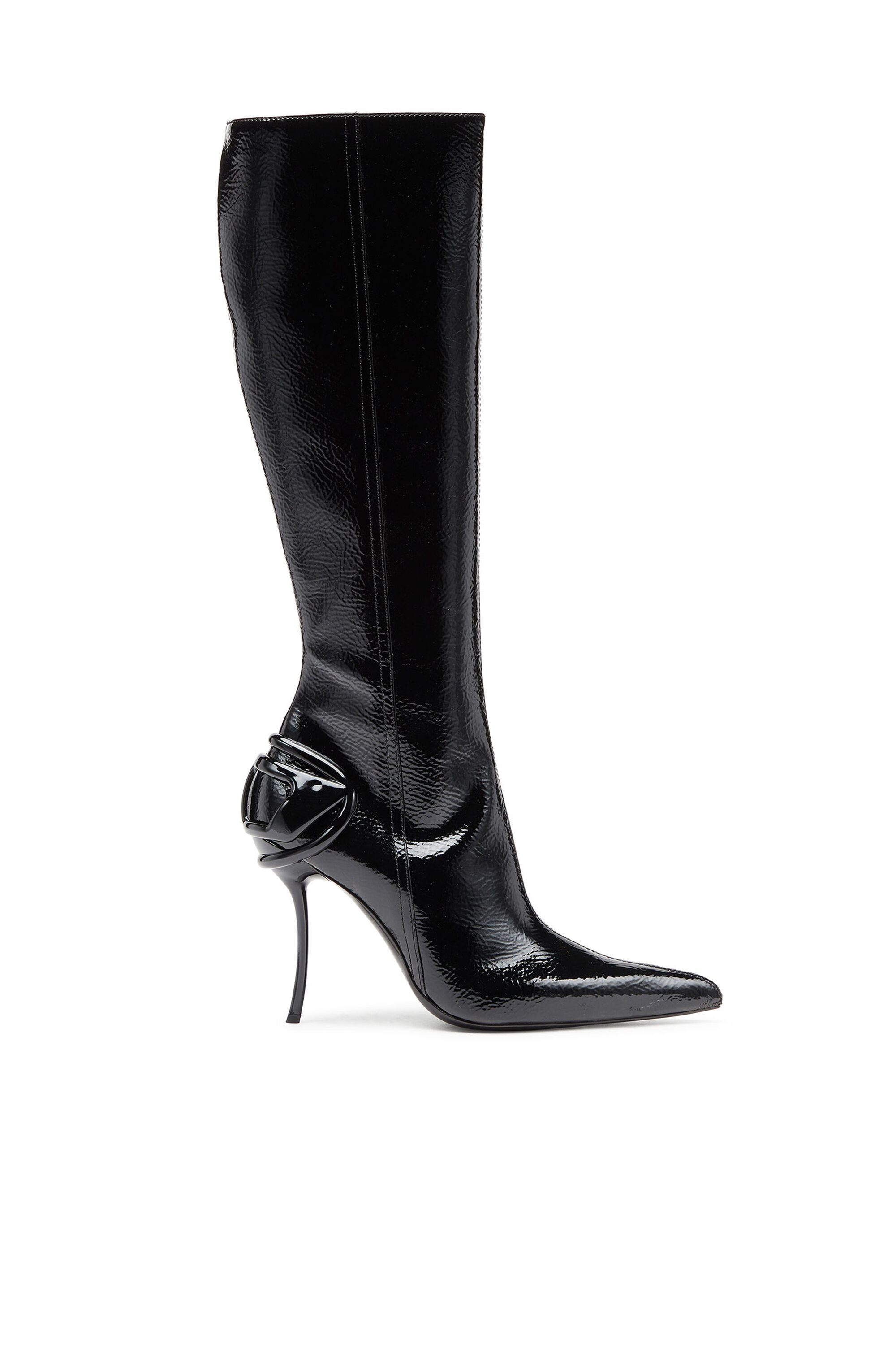 Diesel - D-TEN&HALF HB, Female's D-Ten&Half-Glossy knee-high boots with curved heel in Black - 1