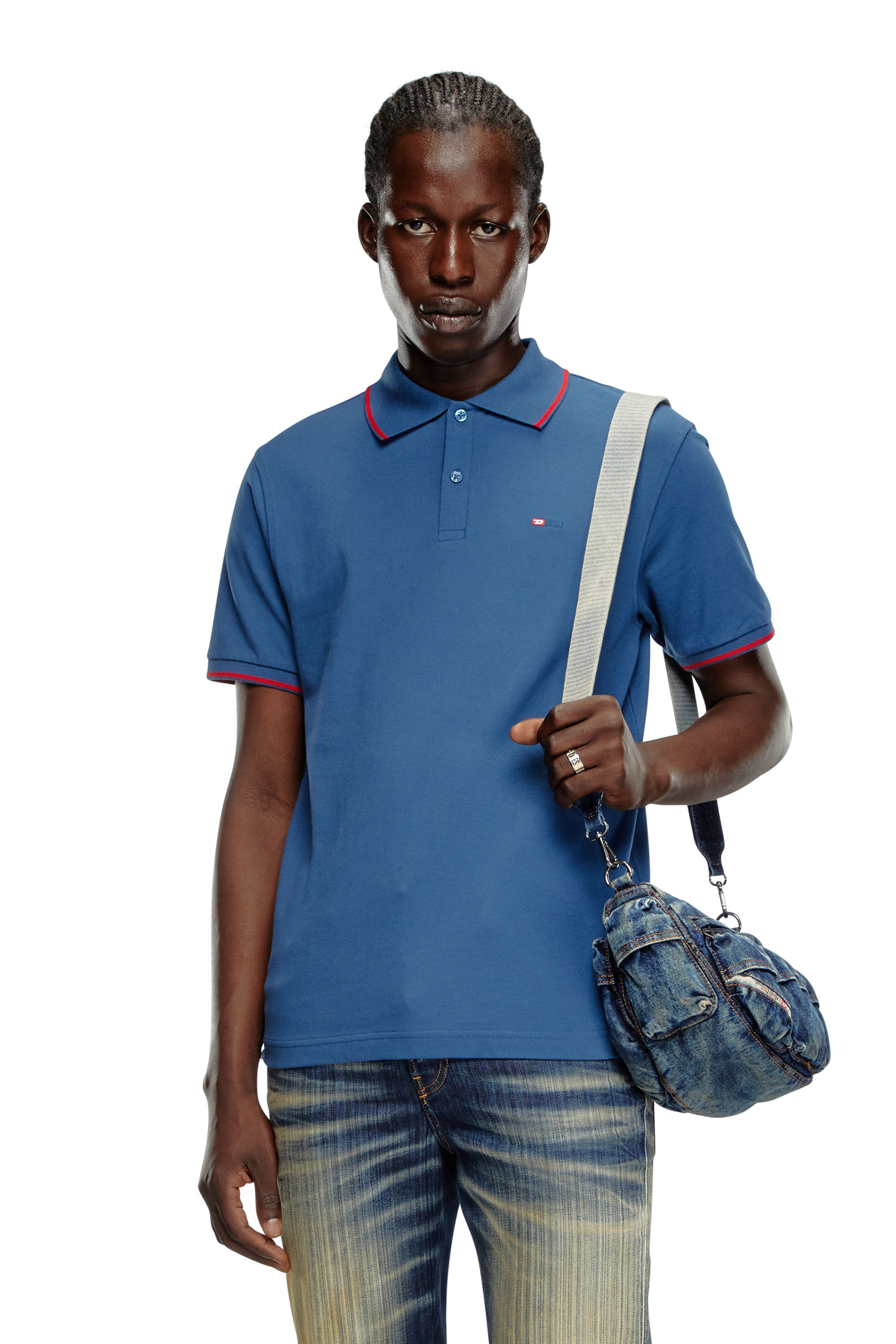 Diesel - T-FERRY-MICRODIV, Male's Polo shirt with micro Diesel embroidery in Blue - 3