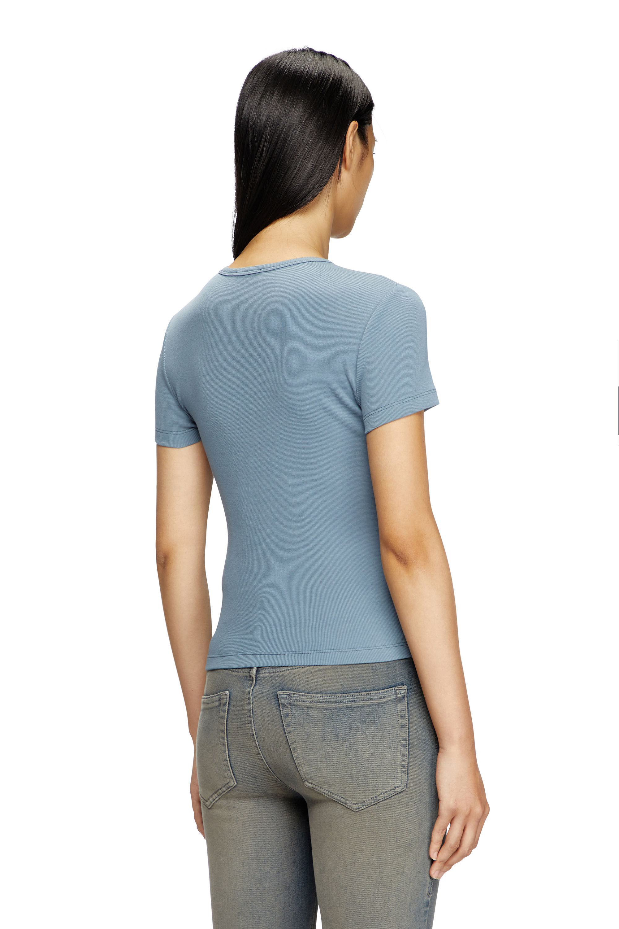 Diesel - T-ELE-LONG-D, Female's T-shirt with D logo patch in Light Blue - 4