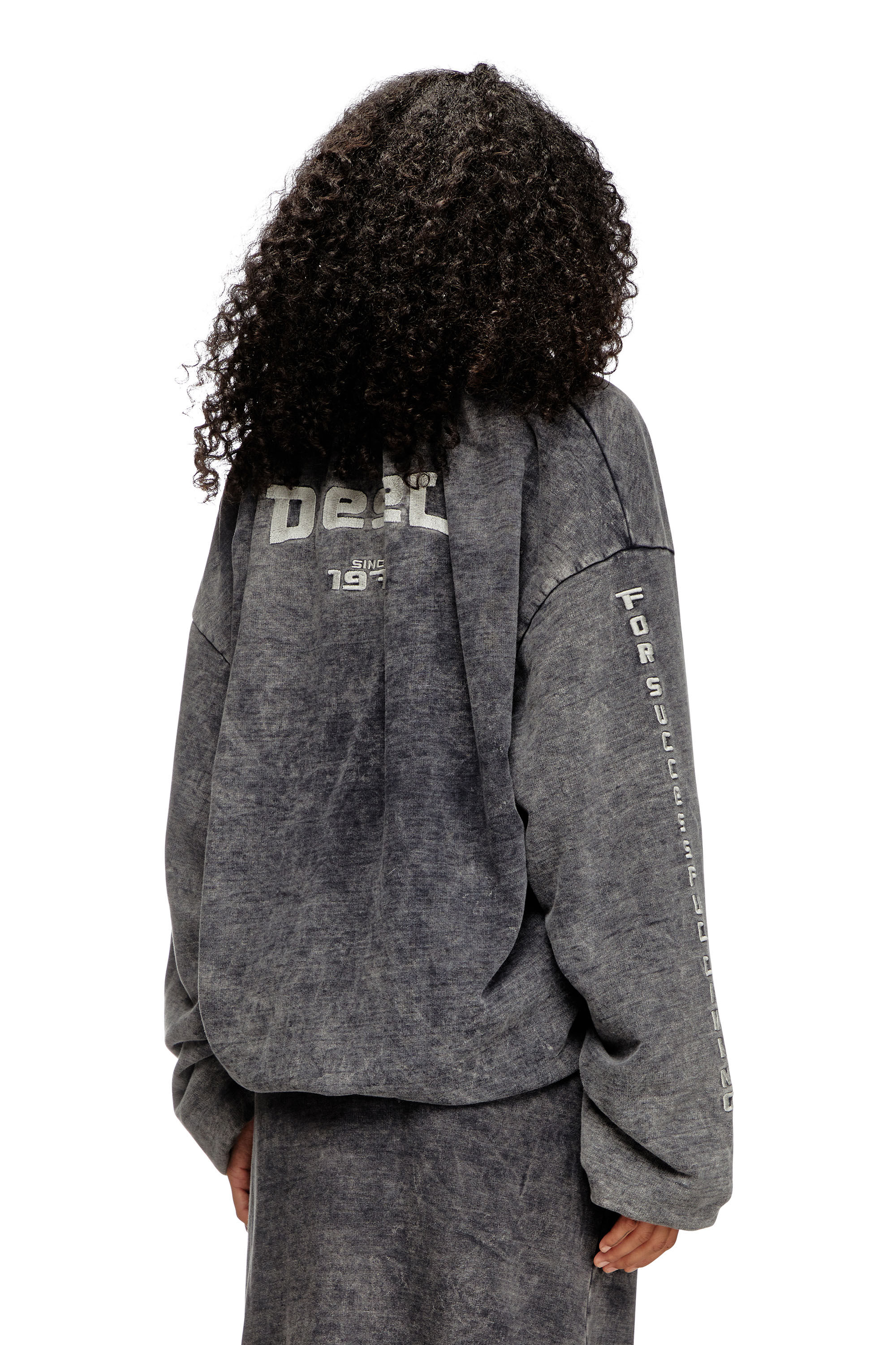 Diesel - S-FISHY-V, Female's Gathered sweatshirt with denim effect in Black - 4