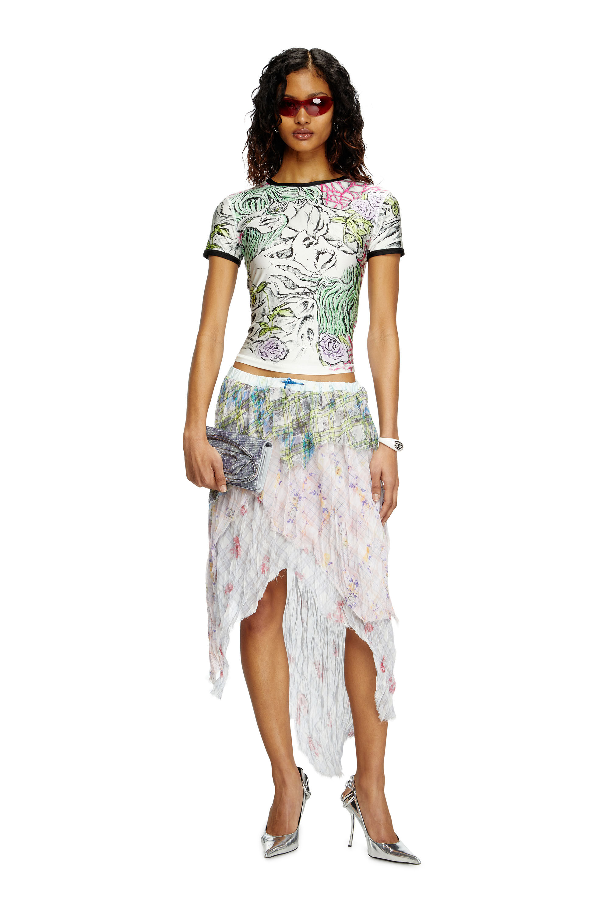 Diesel - T-UNCUTIE-LONG-Q2, Female's T-shirt with tattoo print in White - 1