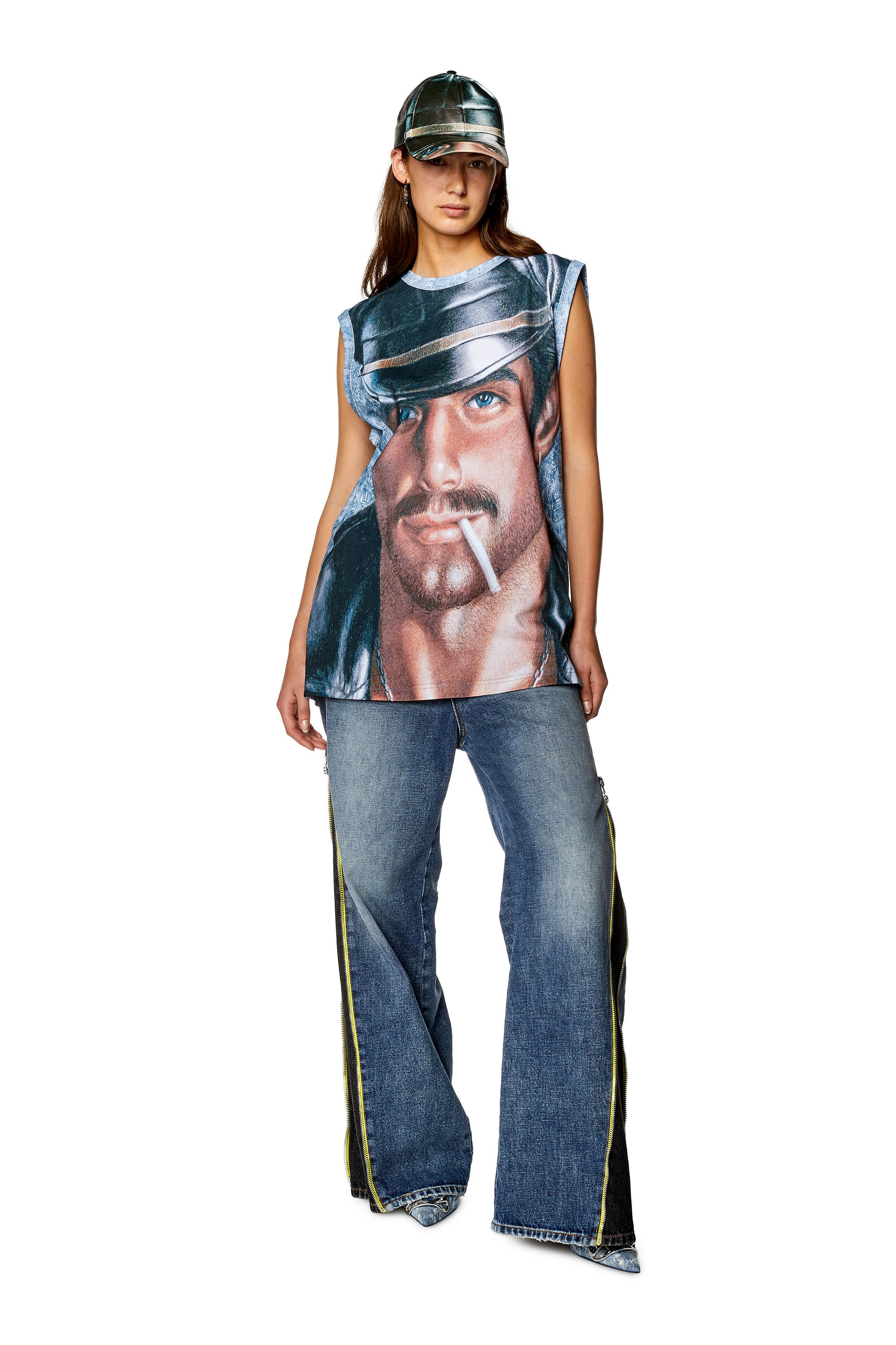 Diesel - PR-T-BISCO-LONGER, Unisex's Loose-fit muscle tee with all-over print in Blue - 6