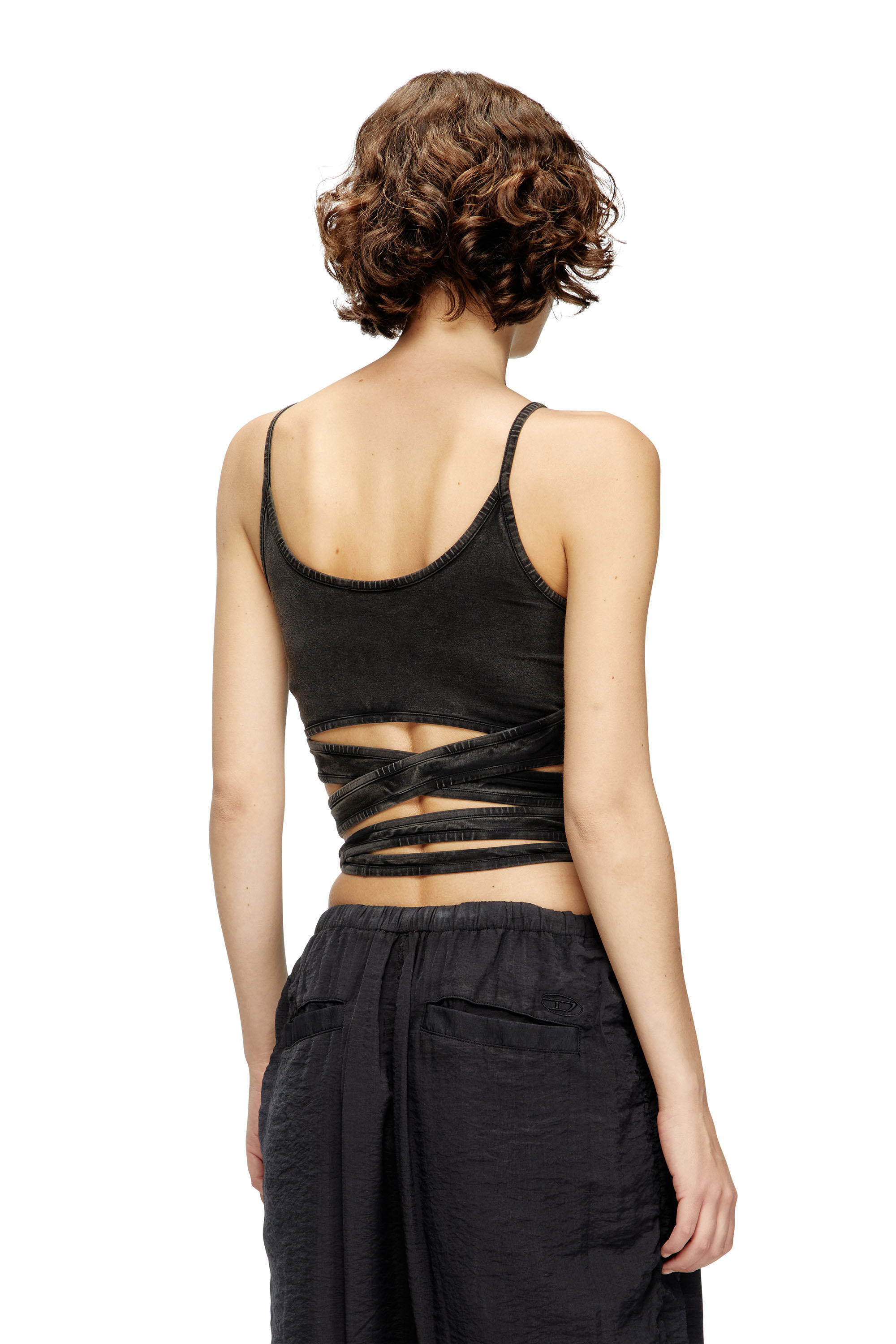 Diesel - T-LEYA-TAIL-R1, Female's Denim-look vest top with wrap ties in Black - 4